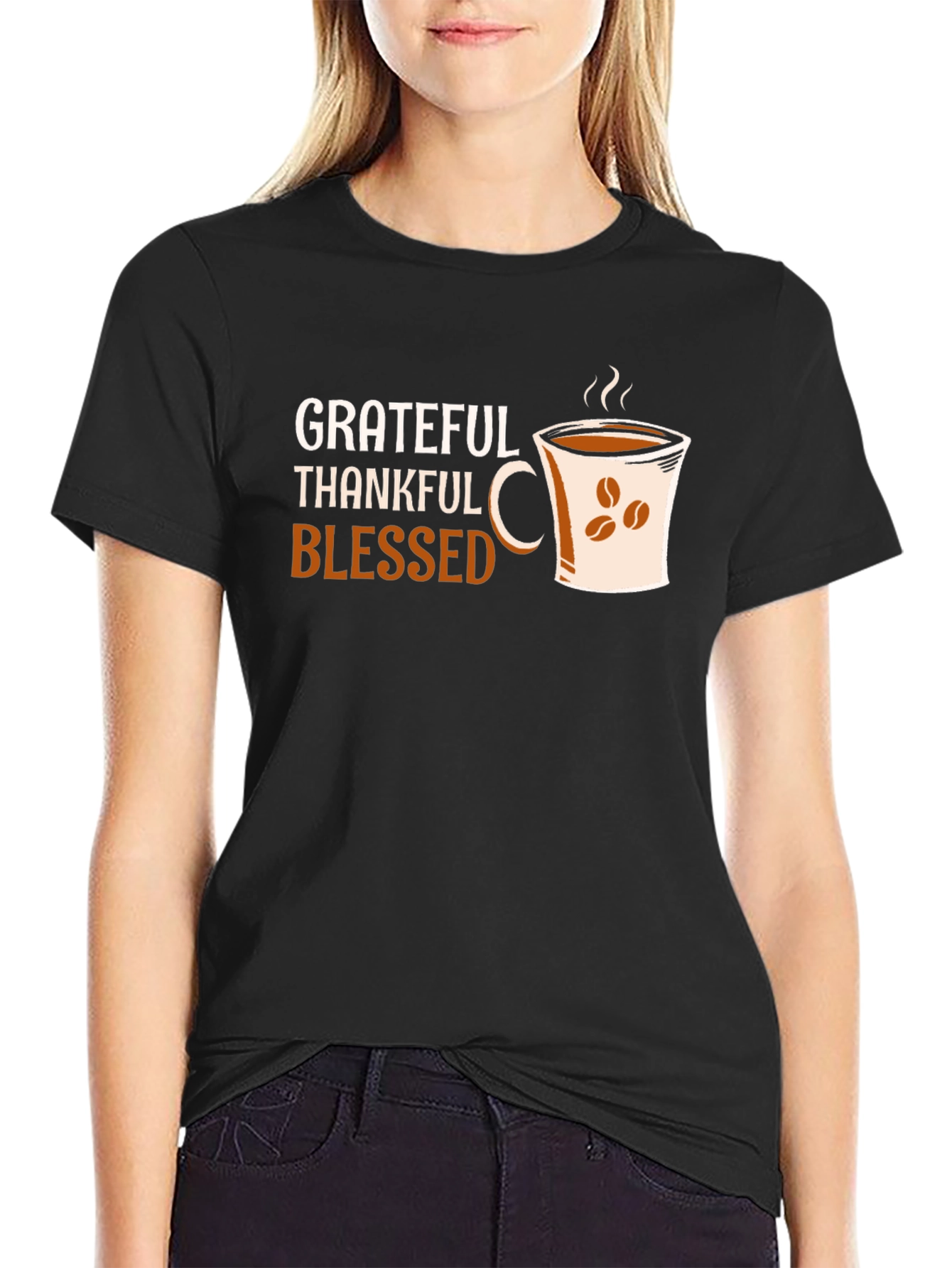 Black Grateful Thankful Blessed Coffee Cup T-Shirt view 2
