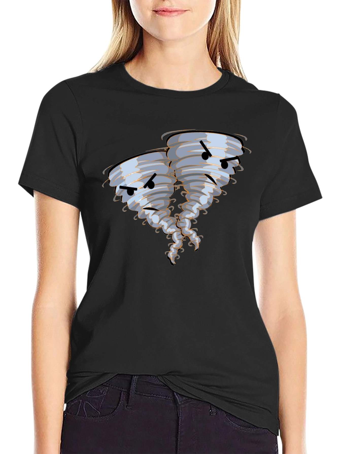 Black Angry Twin Tornado Graphic T-Shirt view 2