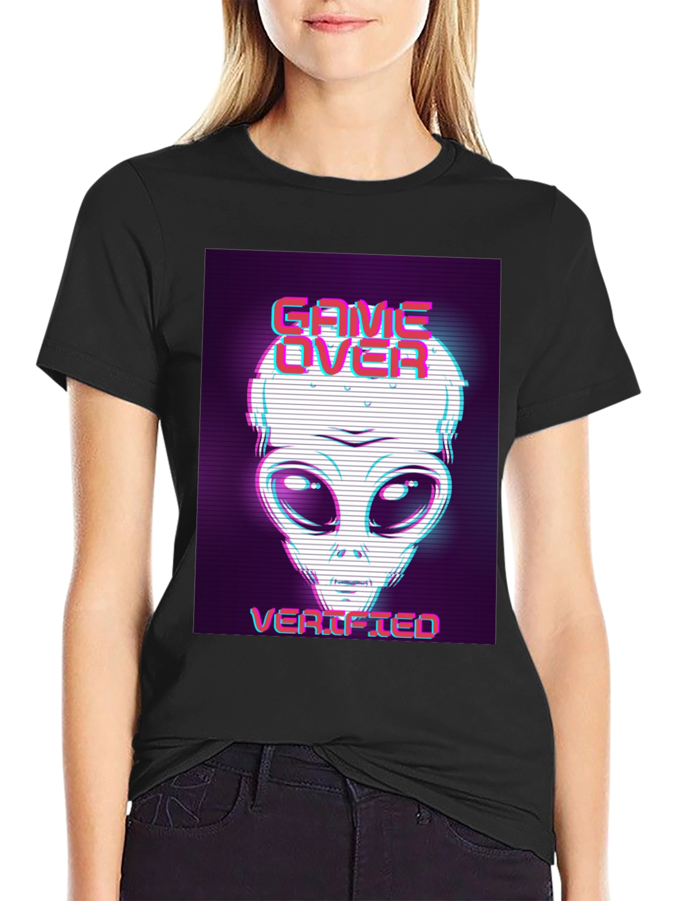 Black Game Over Alien Verified Black Graphic Tee view 2