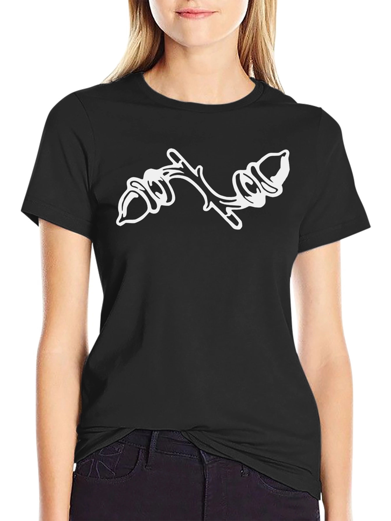 Black Black T-Shirt with Acorn Branch Design view 2