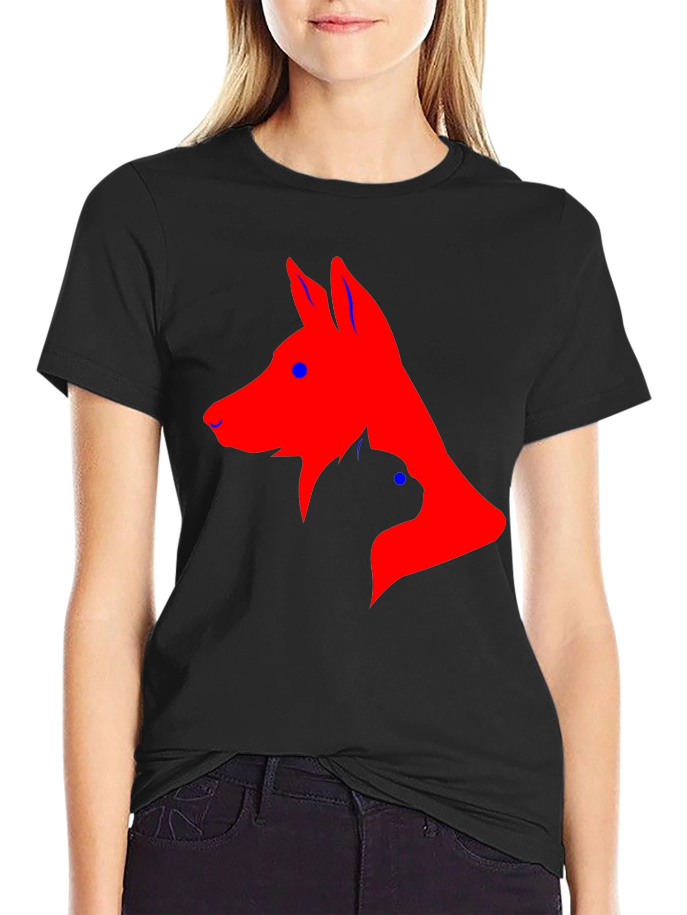 Black Dog and Cat Silhouette Black T-Shirt view 2