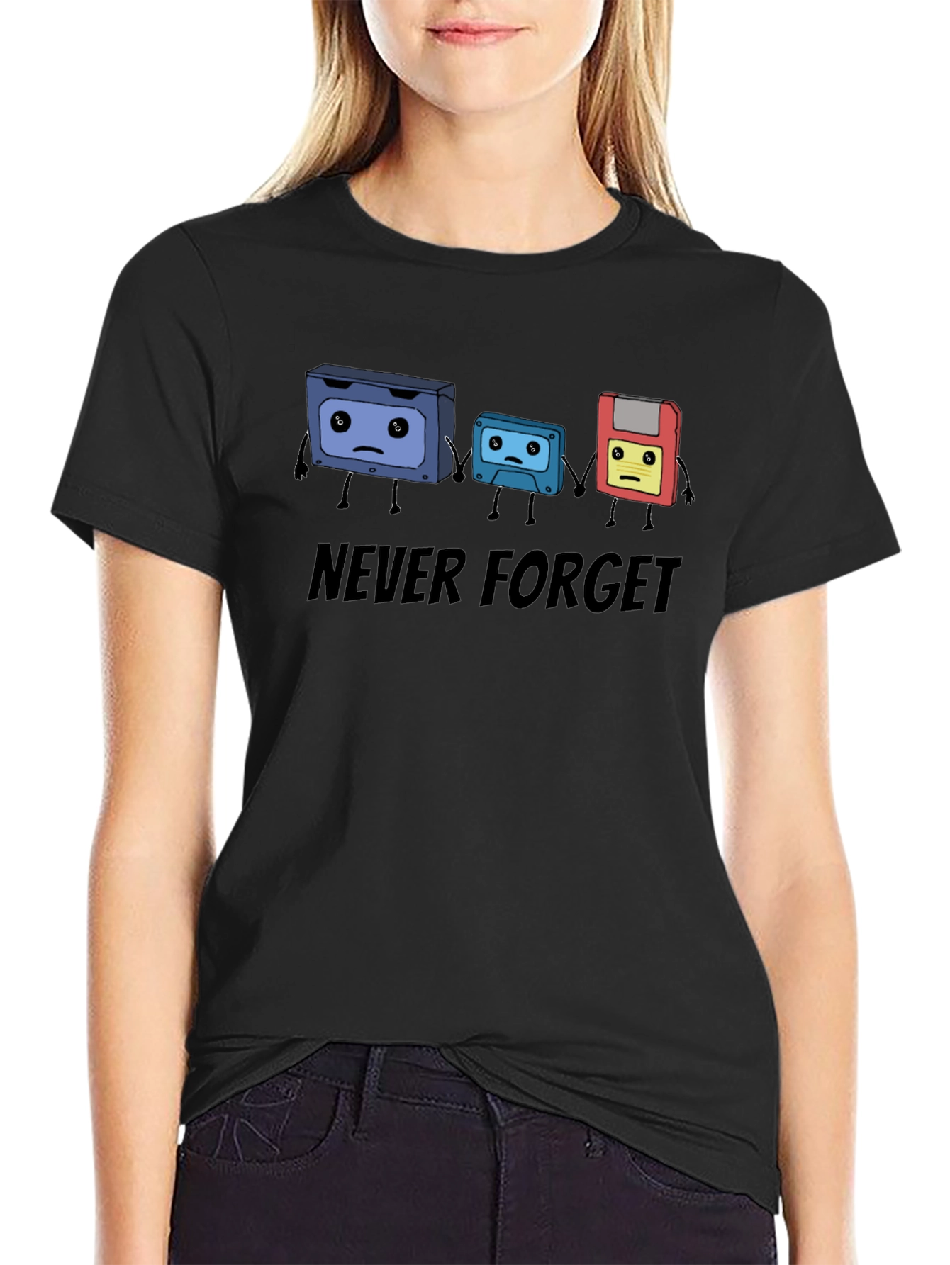 Black Never Forget Cassette Tape & Floppy Disk T-Shirt view 2