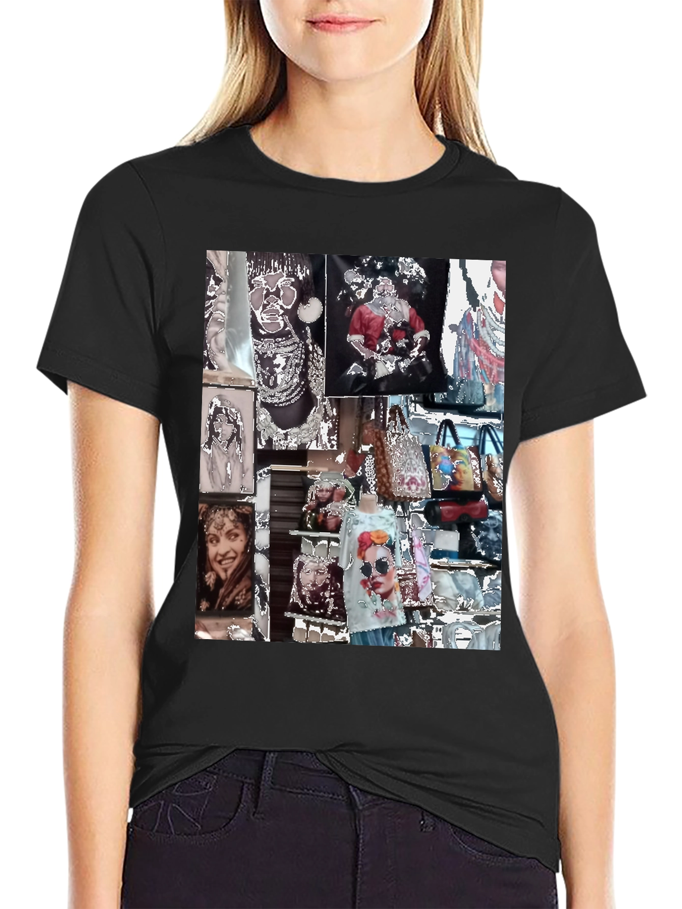 Black Artistic Collage Graphic Black T-Shirt view 2