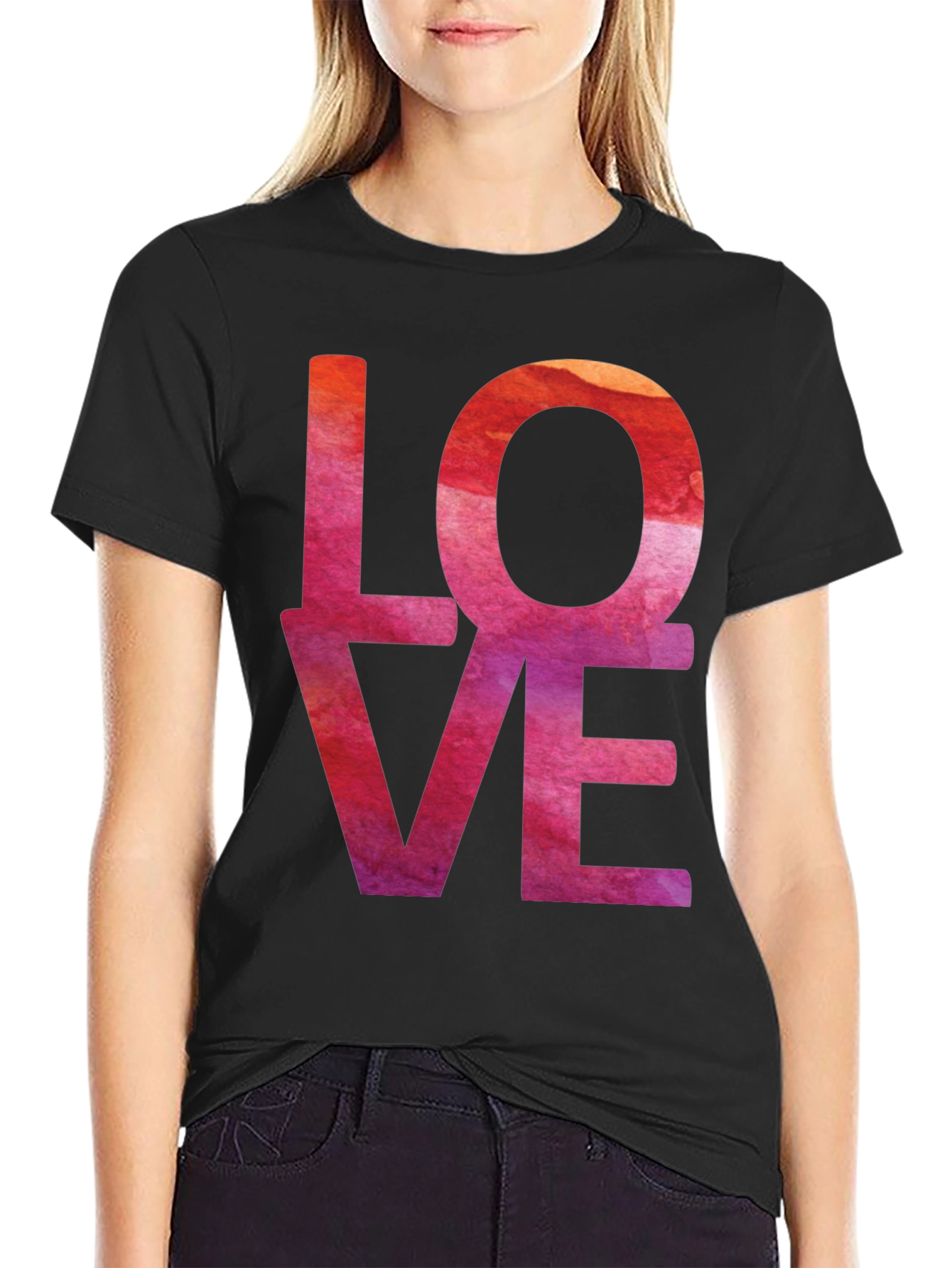 Black Watercolor Love T-Shirt - Artistic Graphic Tee view 2