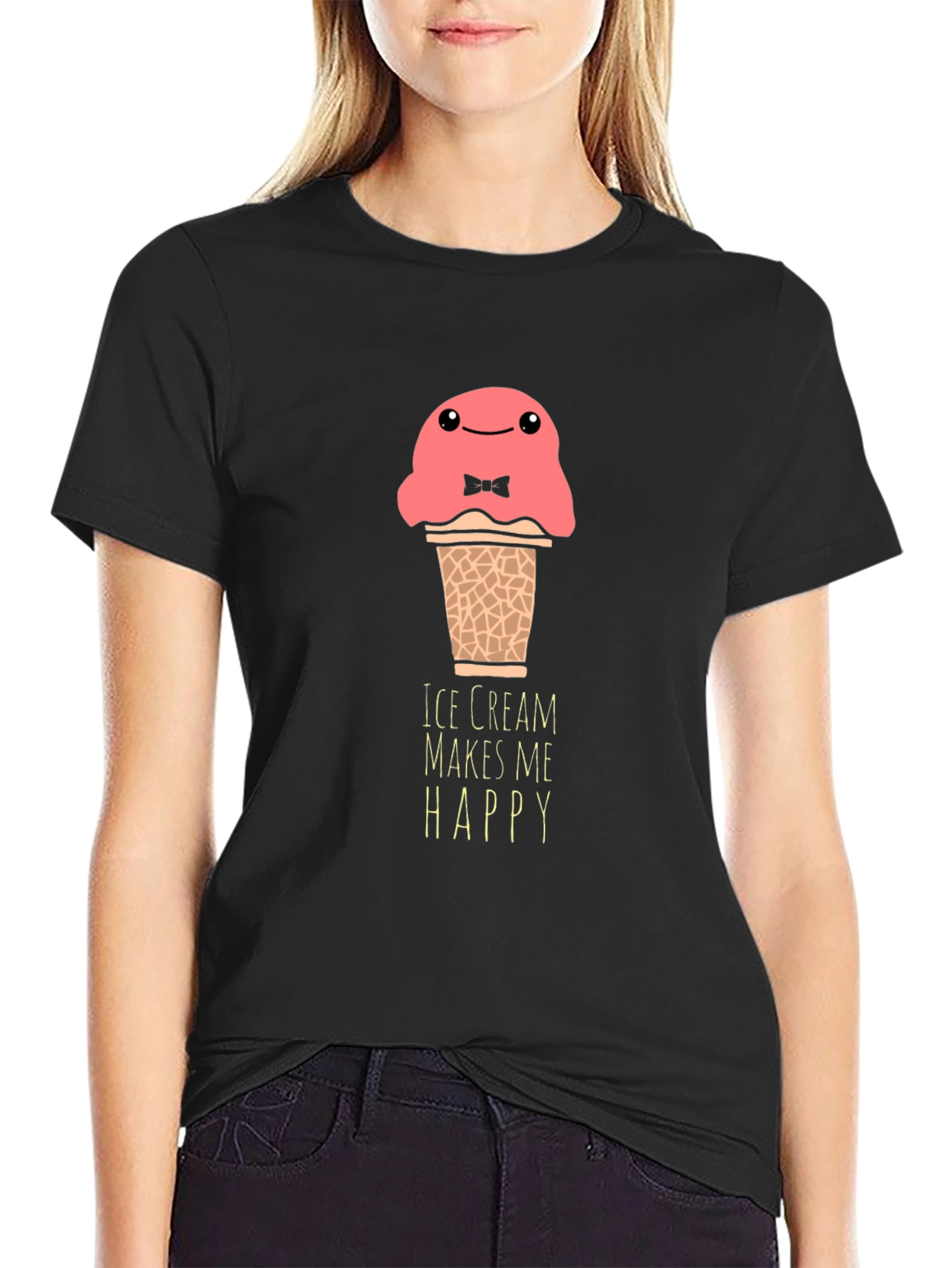 Black Ice Cream Makes Me Happy Graphic T-Shirt view 2