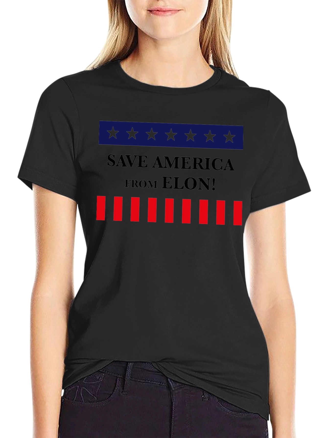 Black Save America From Elon! Graphic Tee view 2