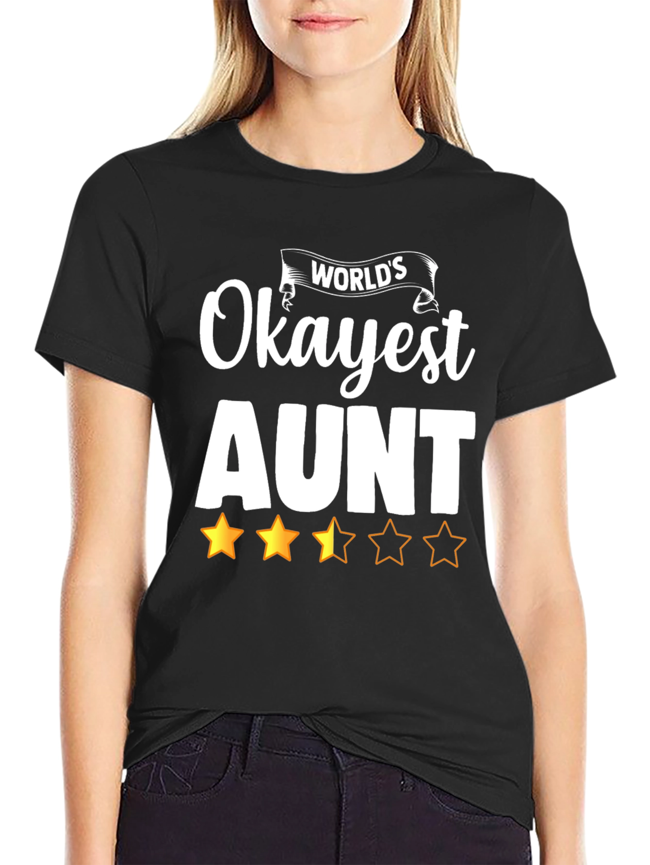 Black World's Okayest Aunt Graphic T-Shirt view 2