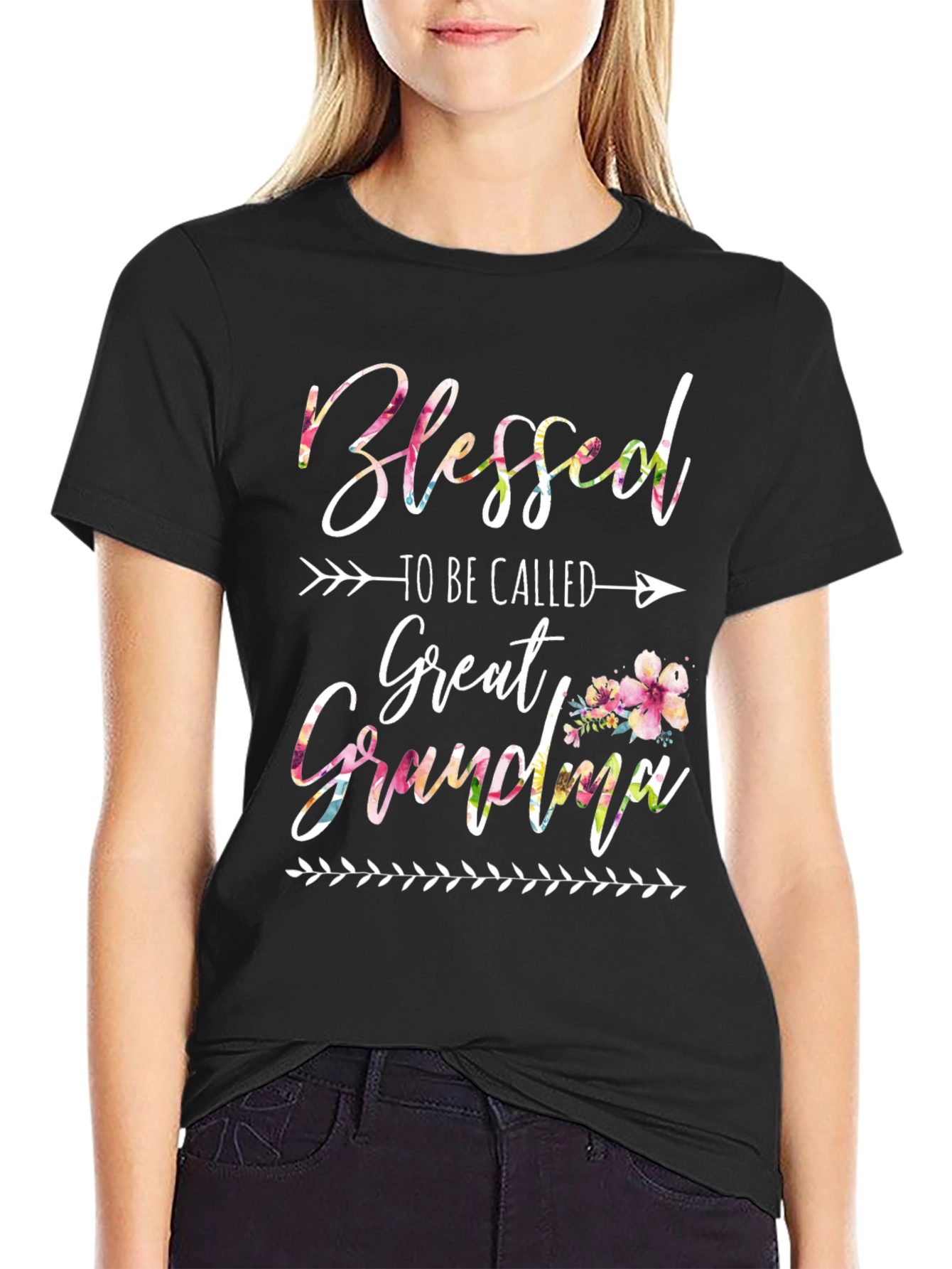 Black Blessed Great Grandma Floral T-Shirt view 2