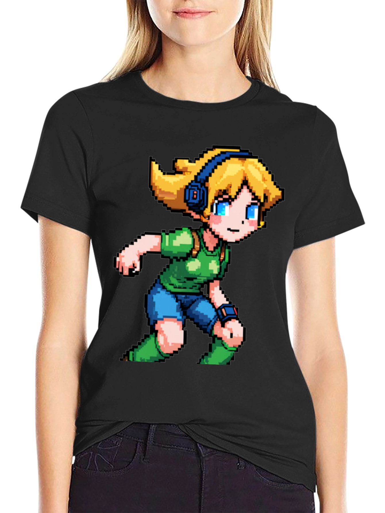 Black Pixelated Girl Graphic Tee view 2