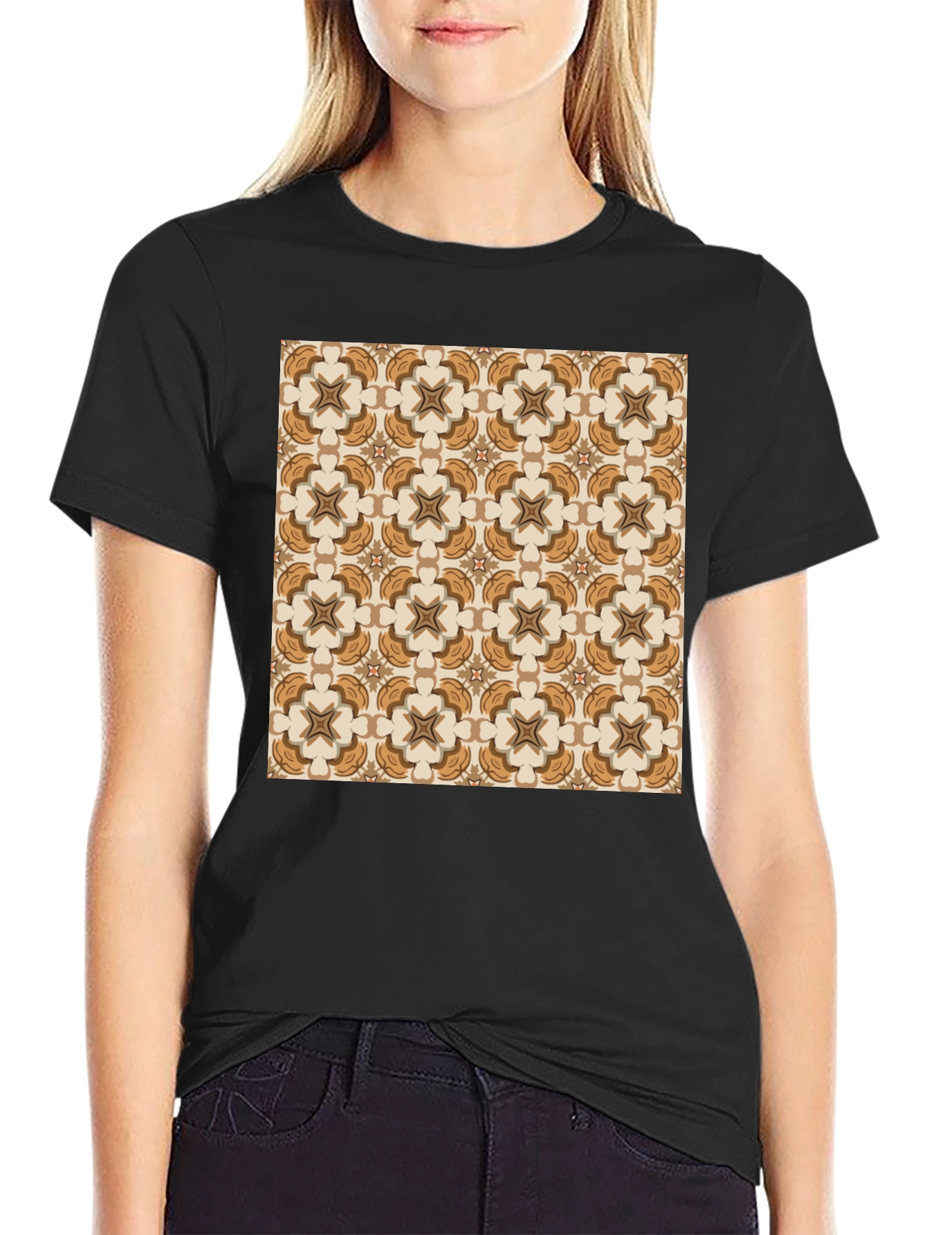 Black Patterned Graphic Tee - Stylish Design view 2