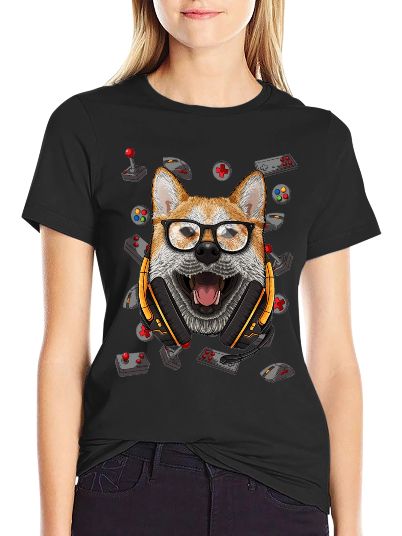 Black Gamer Dog T-Shirt - Playful Graphic Tee view 2