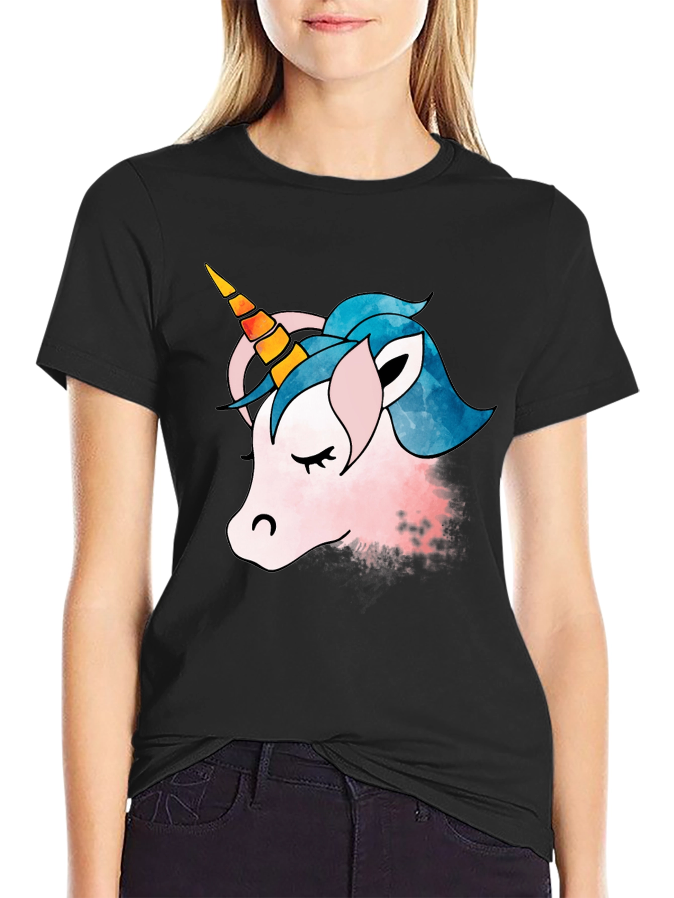 Black Unicorn Graphic T-Shirt - Black Cotton Tee view 2