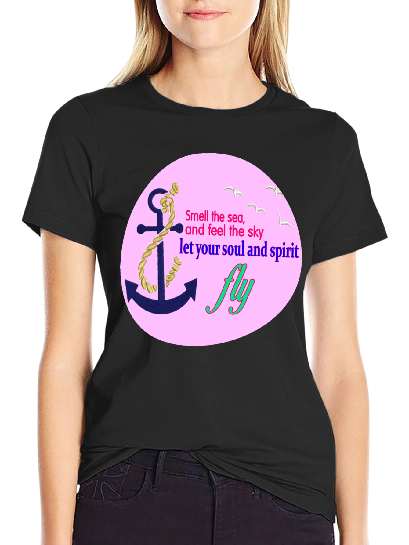 Black Nautical Dreamer Tee - Anchor & Sea Inspired Design view 2