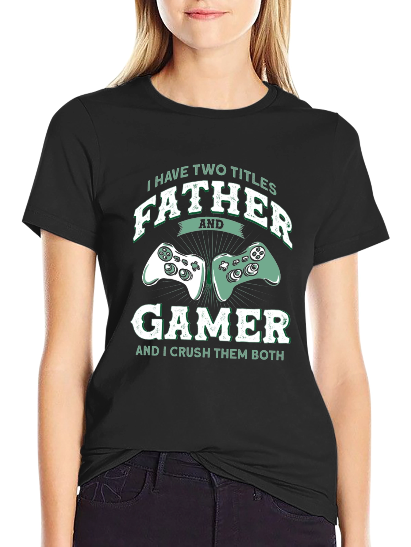 Black Father Gamer T-Shirt - Two Titles Crush Them Both view 2