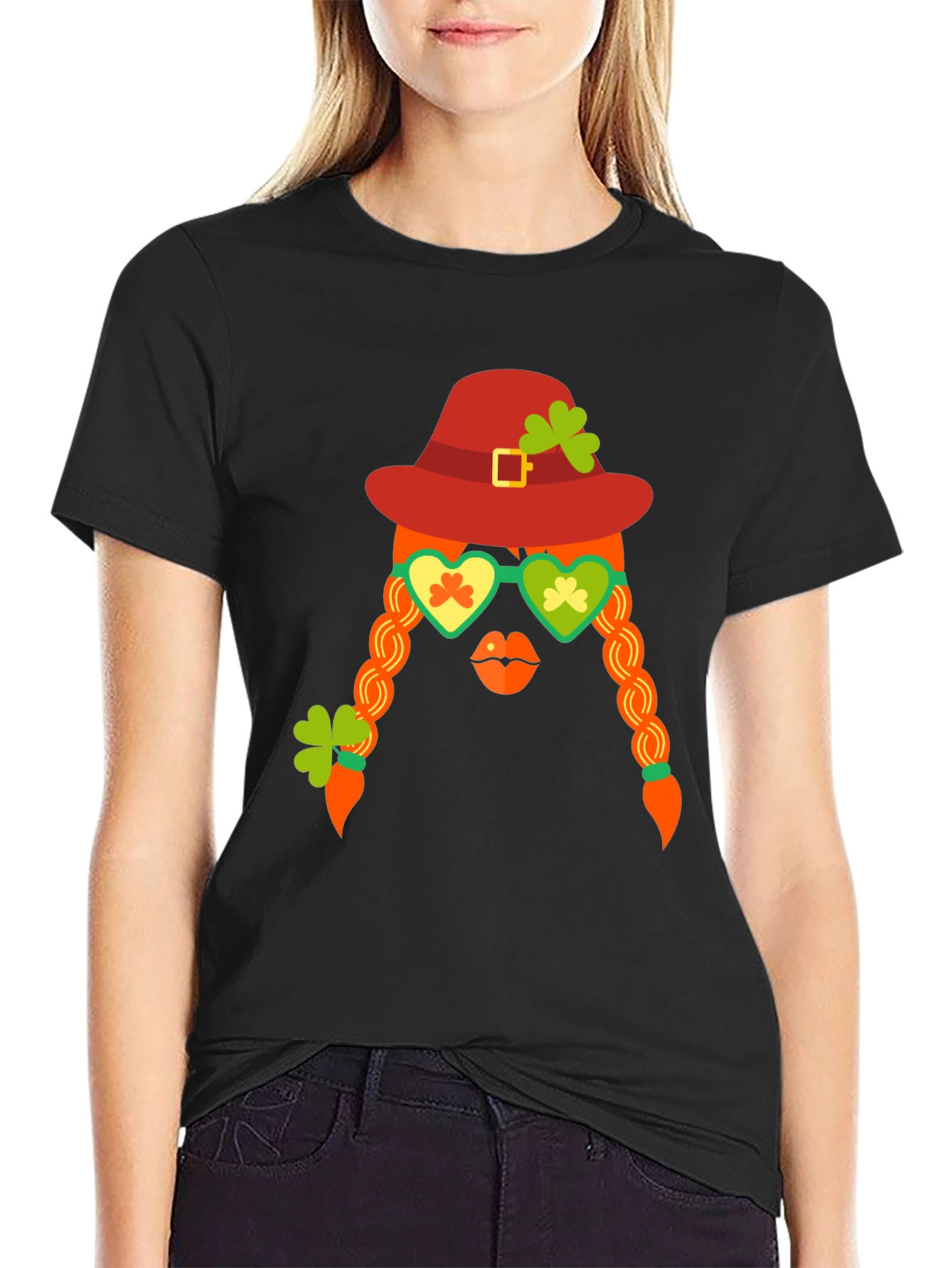 Black St. Patrick's Day Graphic Tee - Leprechaun Girl view 2