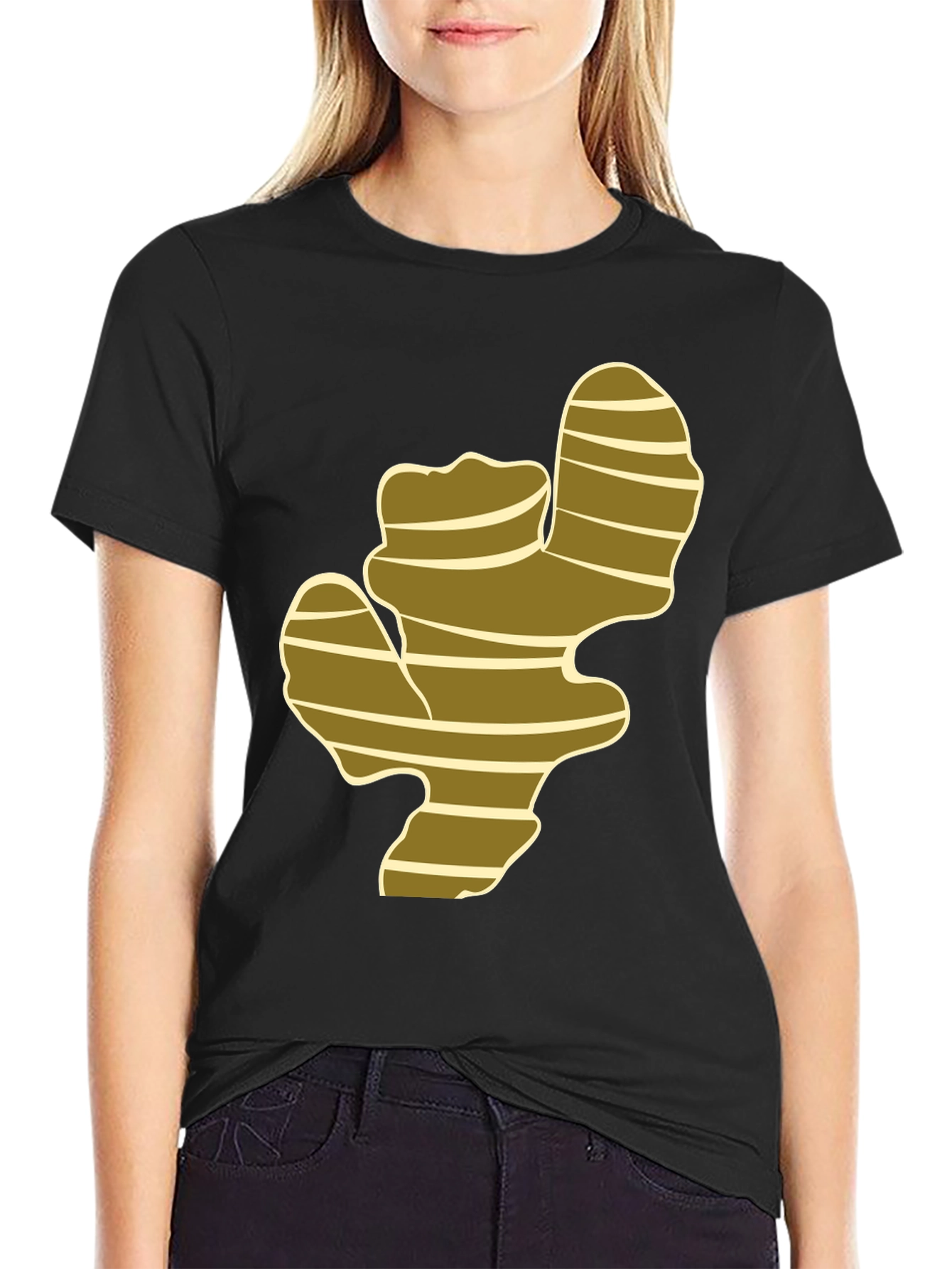Black Ginger Root Graphic Print Black T-Shirt view 2