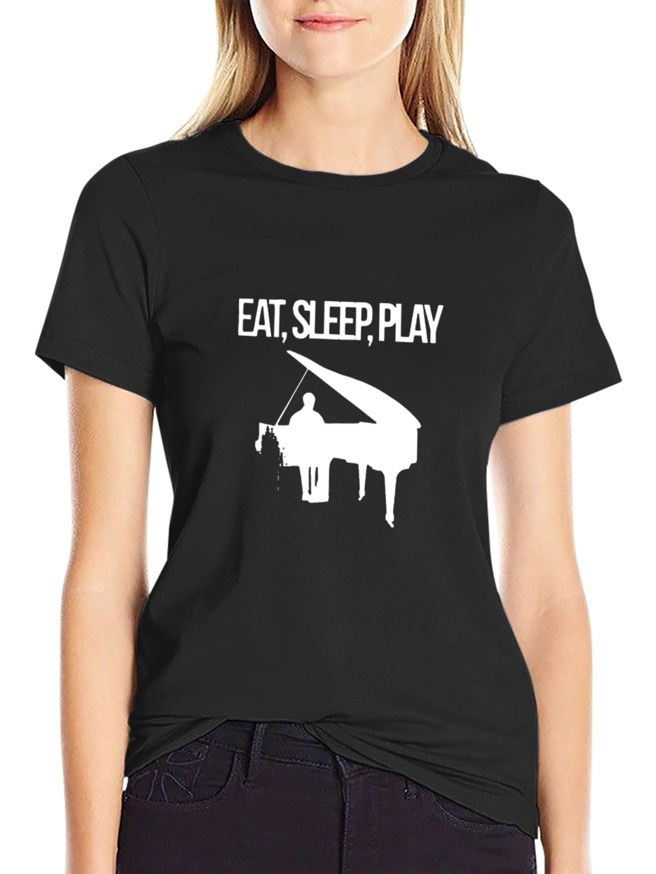 Black Eat Sleep Play Piano Black Graphic Tee view 2
