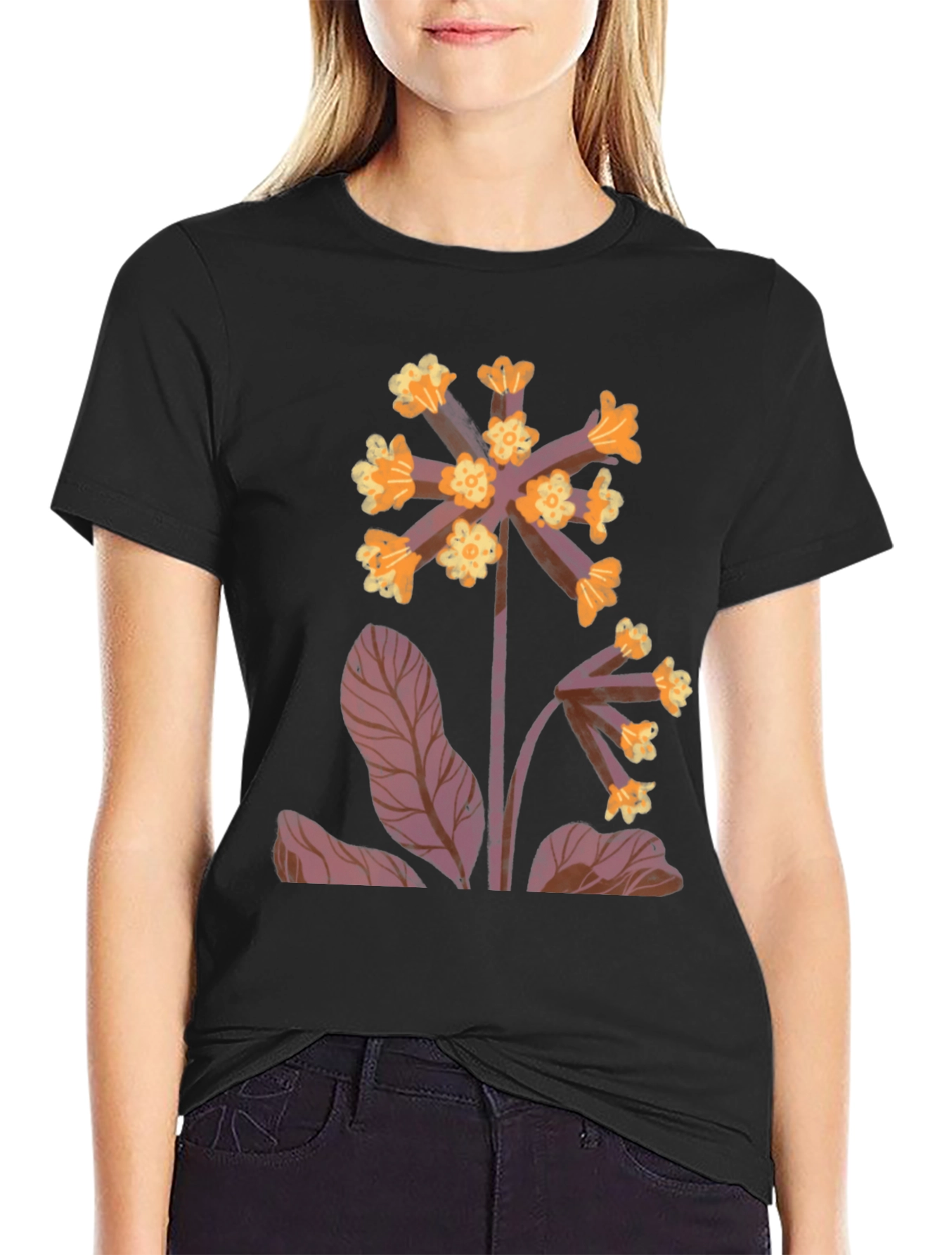 Black Floral Print Black T-Shirt view 2
