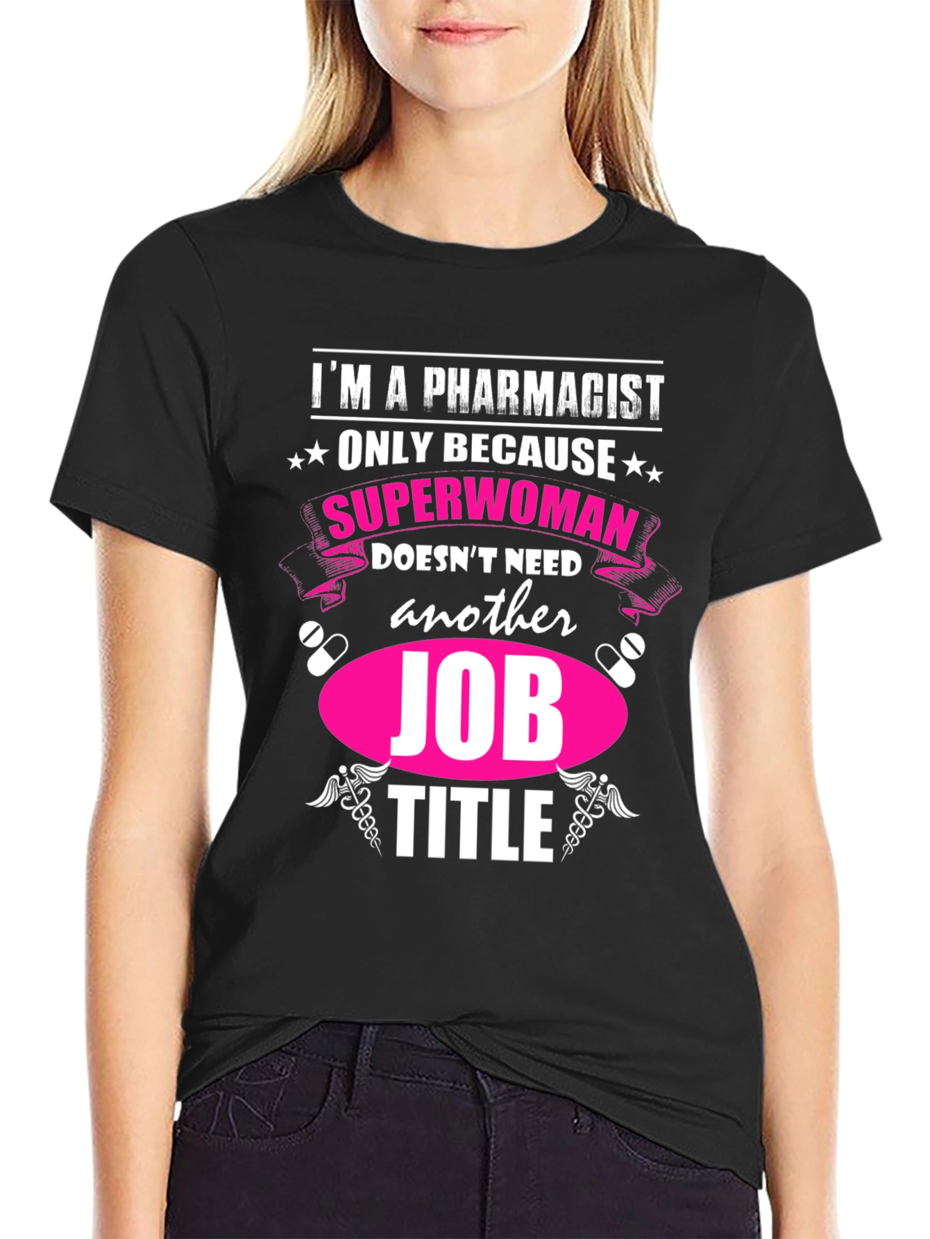 Black Pharmacist Superwoman T-Shirt - Funny Job Title Tee view 2