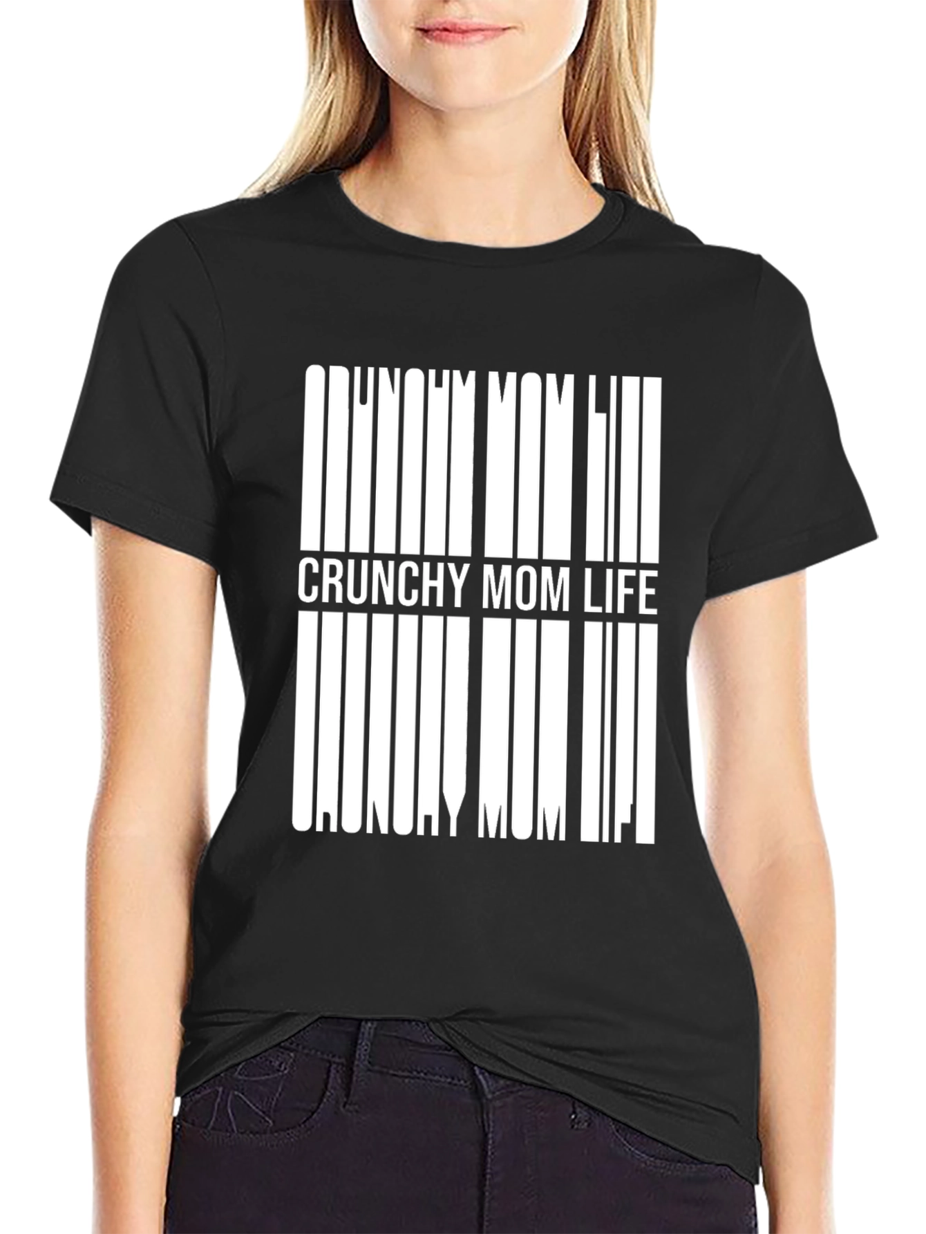 Black Crunchy Mom Life Black Tee view 2