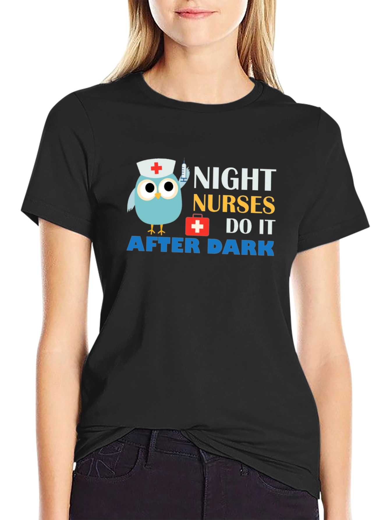 Black Night Nurses Owl T-Shirt Funny Nurse Tee view 2