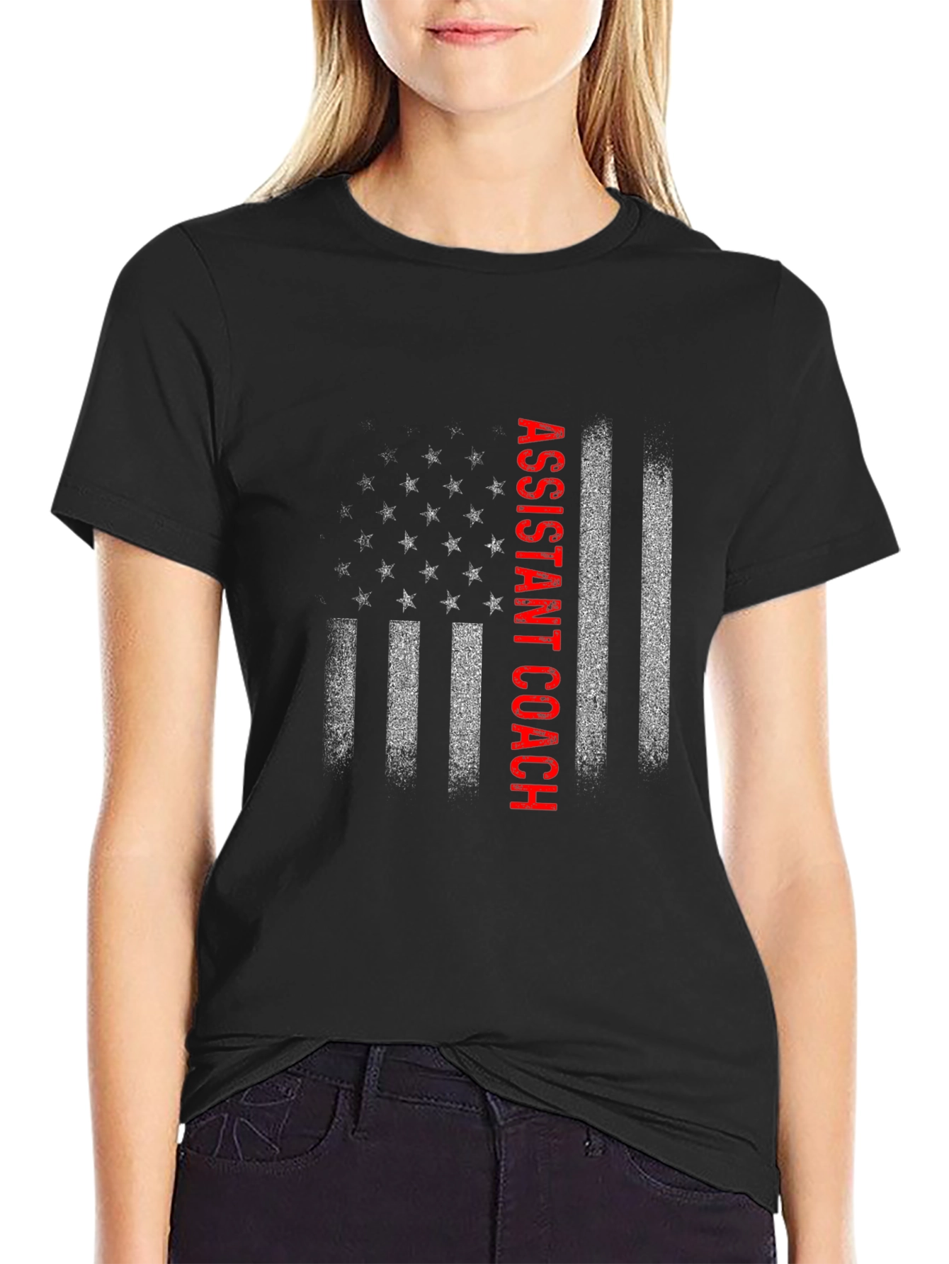 Black Assistant Coach American Flag T-Shirt view 2