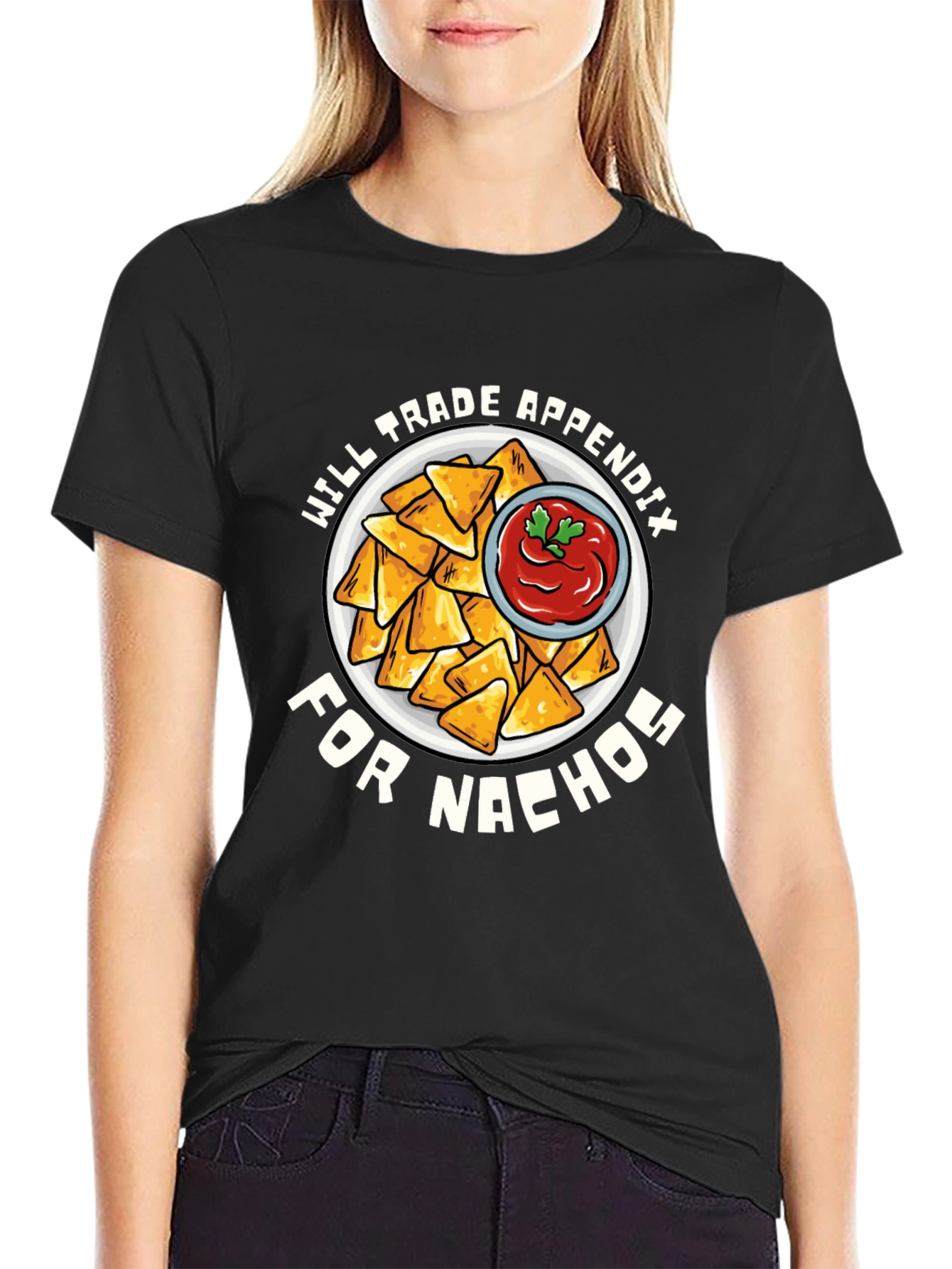 Black Funny Nacho Lover T-Shirt - Will Trade Appendix for Nachos Tee view 2