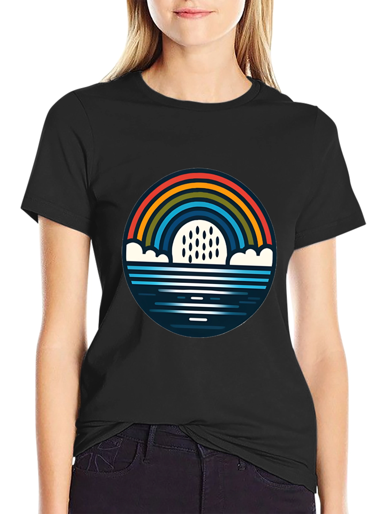Black Rainbow & Rain Graphic Black T-Shirt view 2