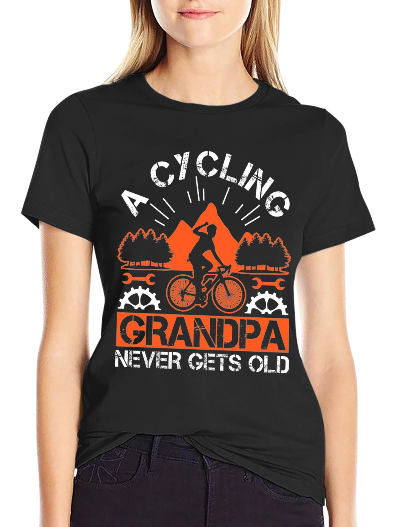 Black Cycling Grandpa T-Shirt - Never Gets Old view 2