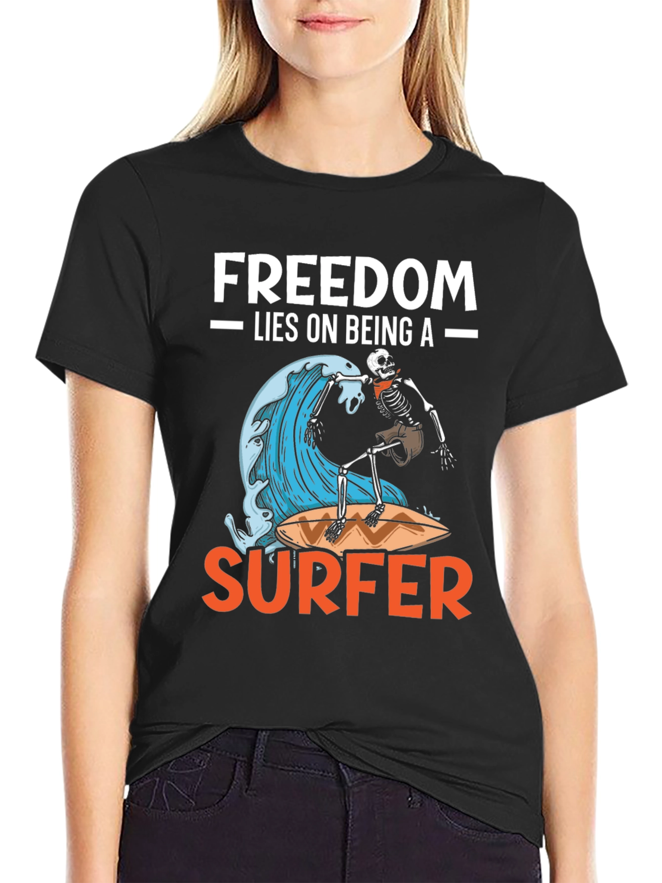 Black Freedom Surfer Graphic Tee - Ride the Wave! view 2