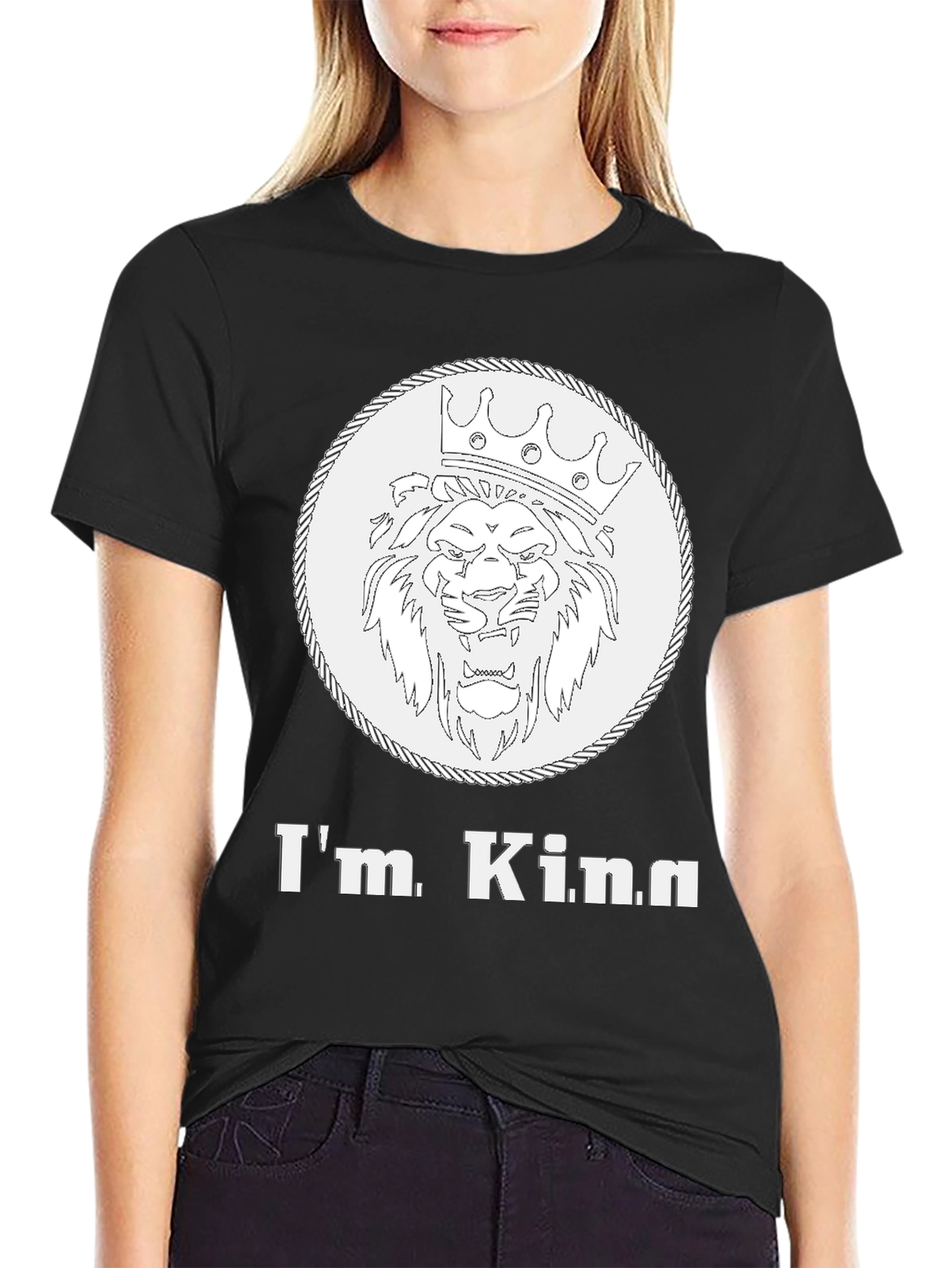 Black I'm King Graphic Tee - Lion Crown Design, Mens Black T-Shirt view 2