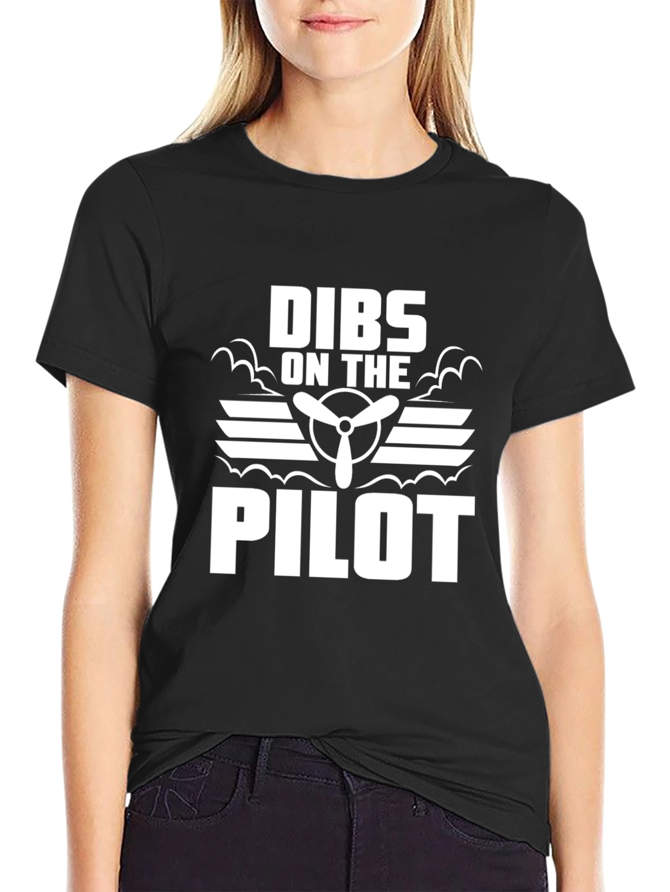 Camiseta Negra Dibs on The Pilot - Aviación, image size:1340x1785