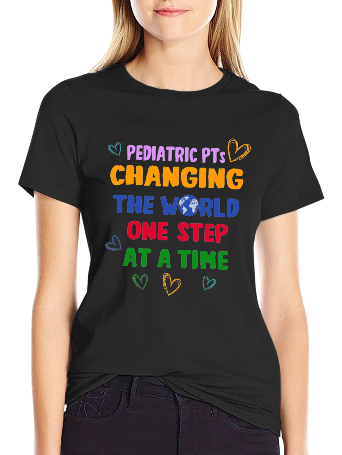 Black Pediatric PT Changing The World T-Shirt view 2