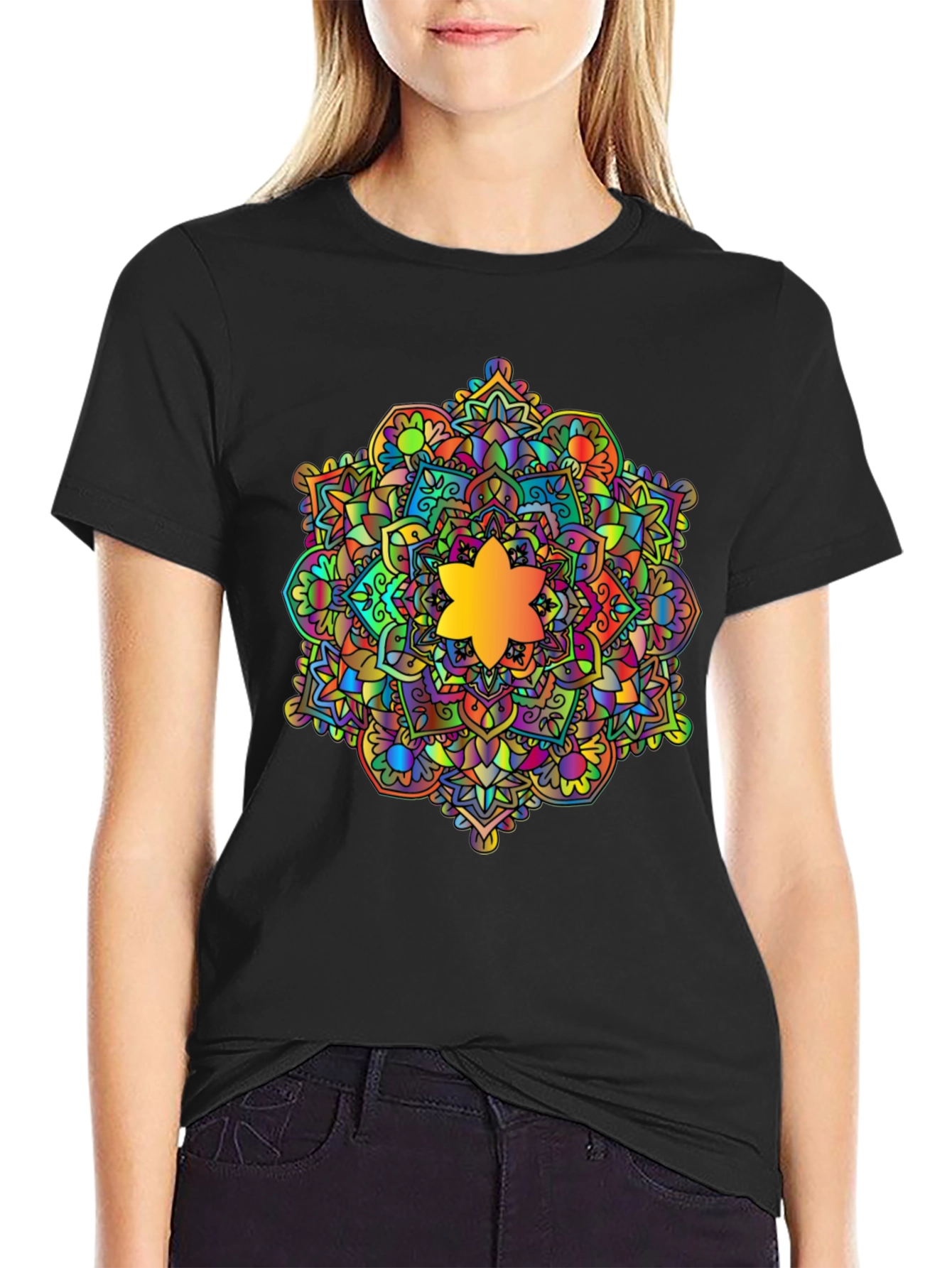 Black Vibrant Mandala Graphic Black T-Shirt view 2