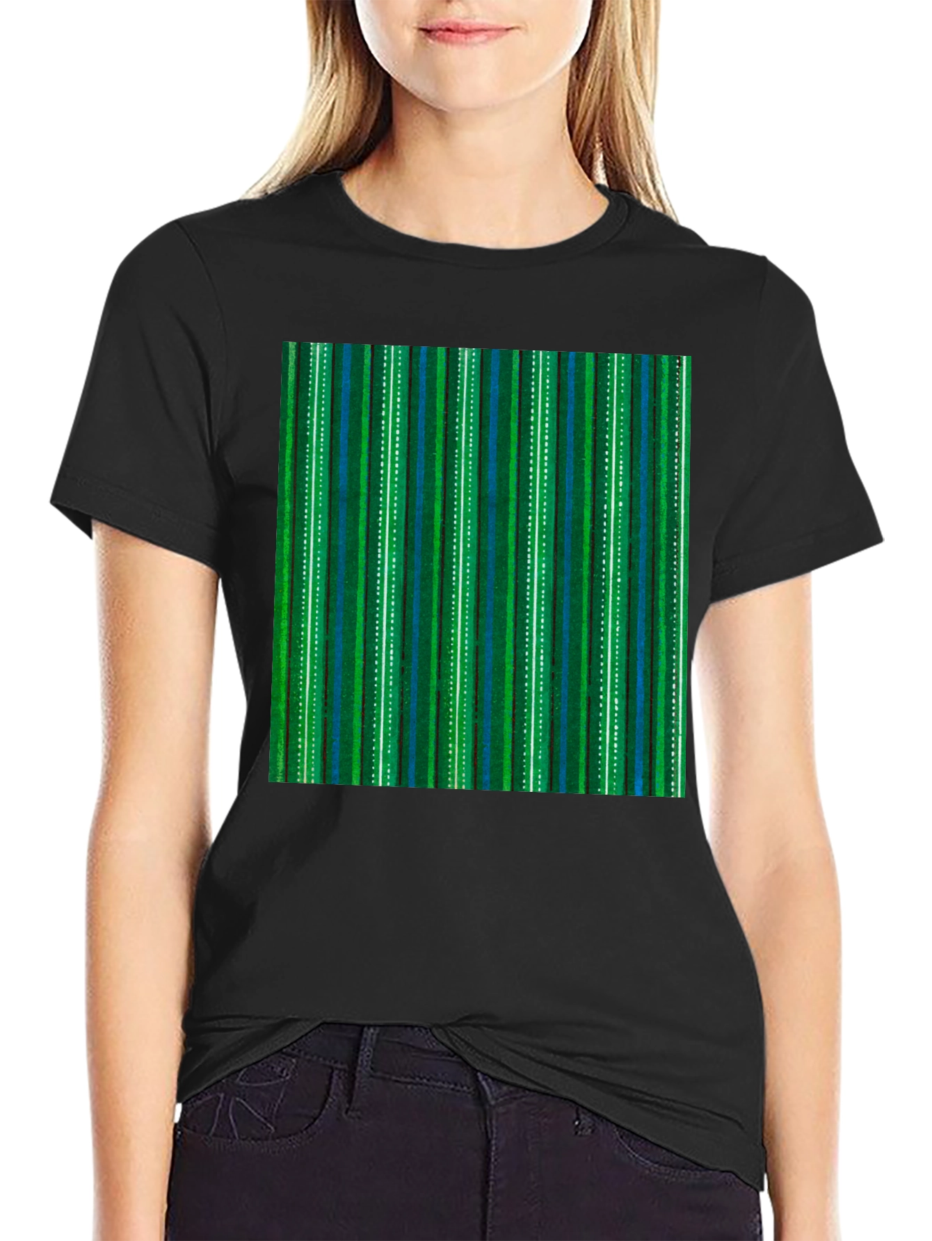 Black Striped Pattern T-Shirt view 2