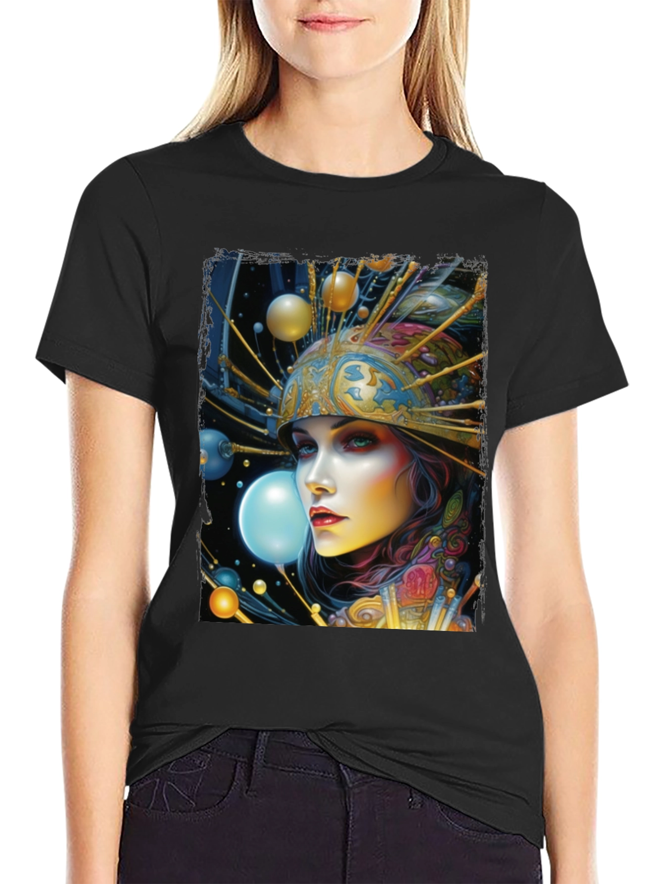 Black Surreal Woman Graphic Tee - Black view 2