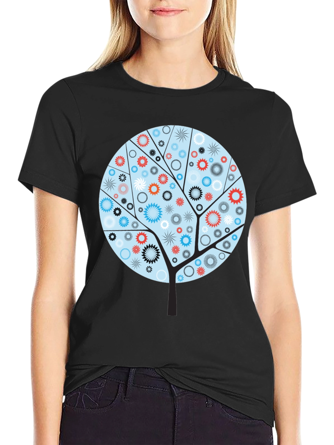 Black Abstract Floral Tree Graphic Tee - Modern Style view 2