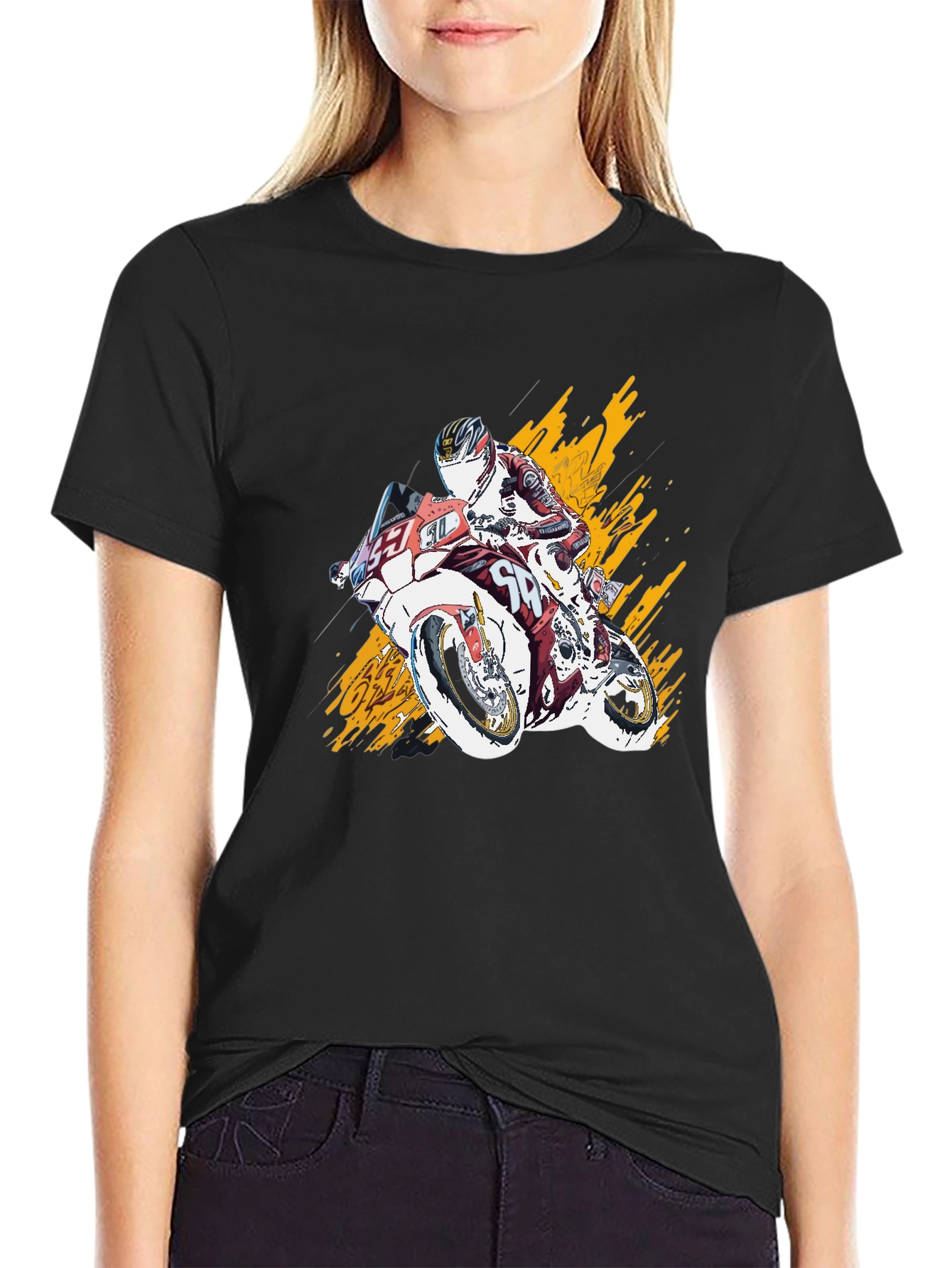 Black Motorcycle Rider Graphic T-Shirt - Bold Design view 2