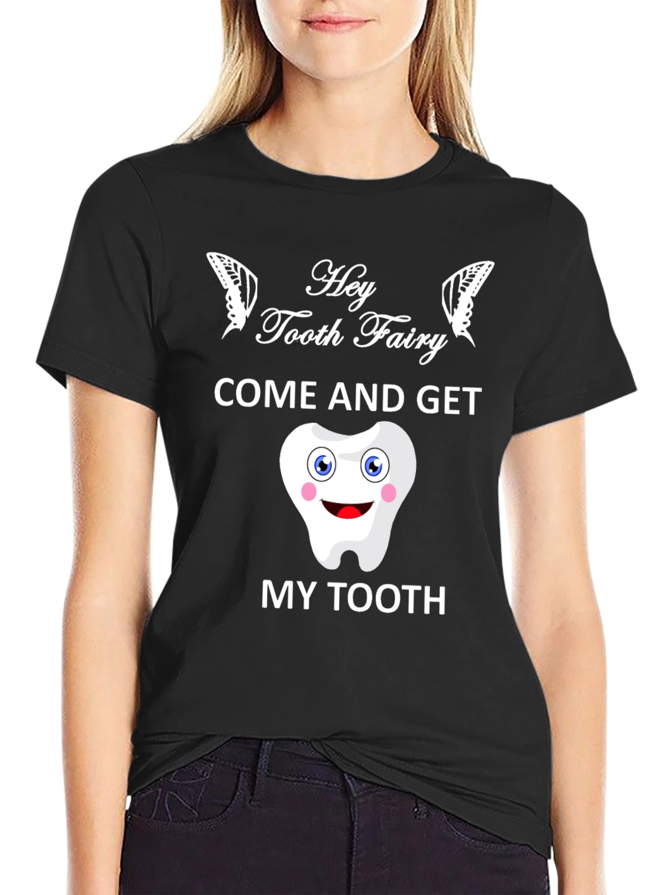 Black Hey Tooth Fairy T-Shirt, Funny Dental Gift view 2