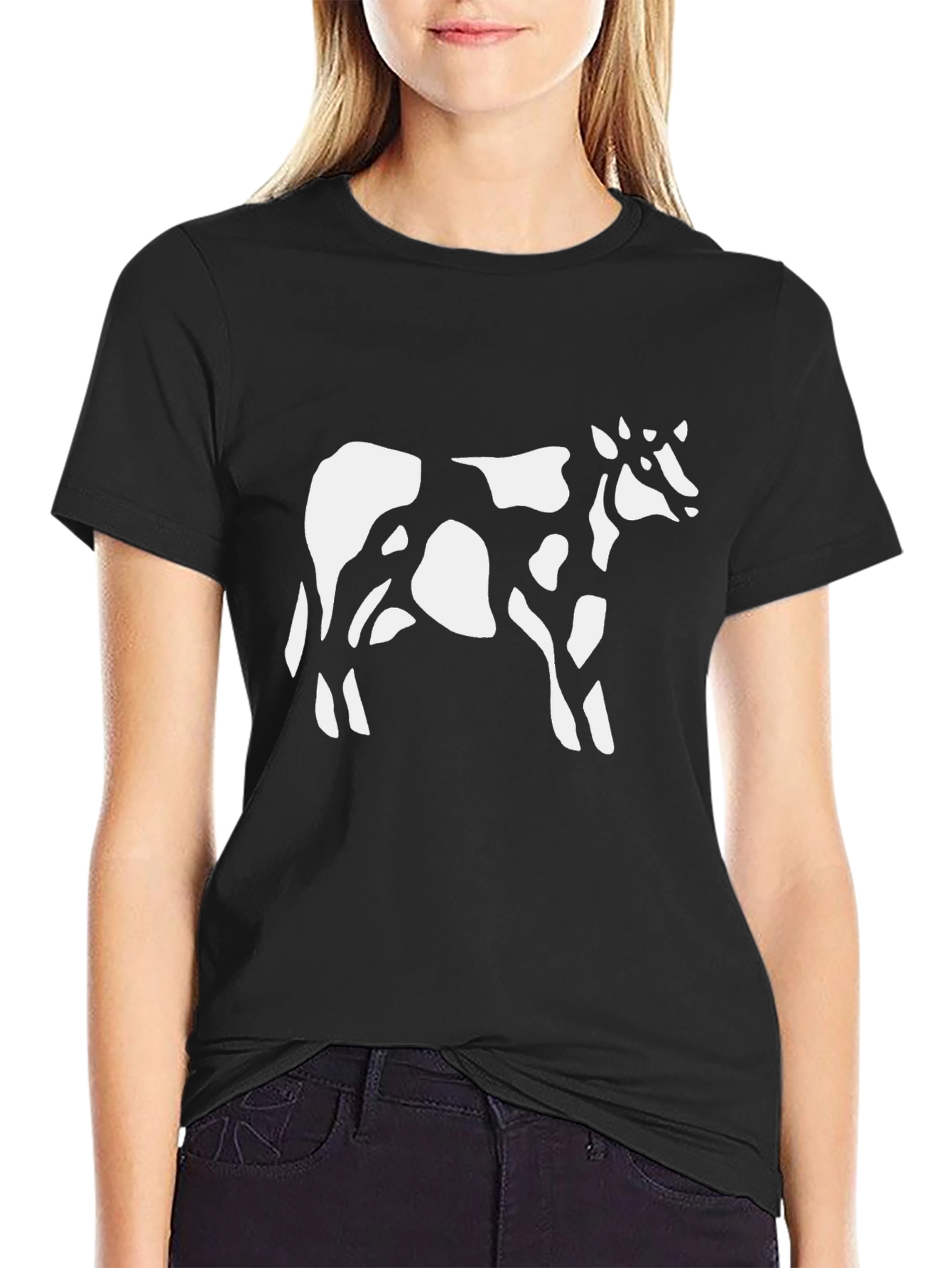 Black Cow Print Black T-Shirt view 2