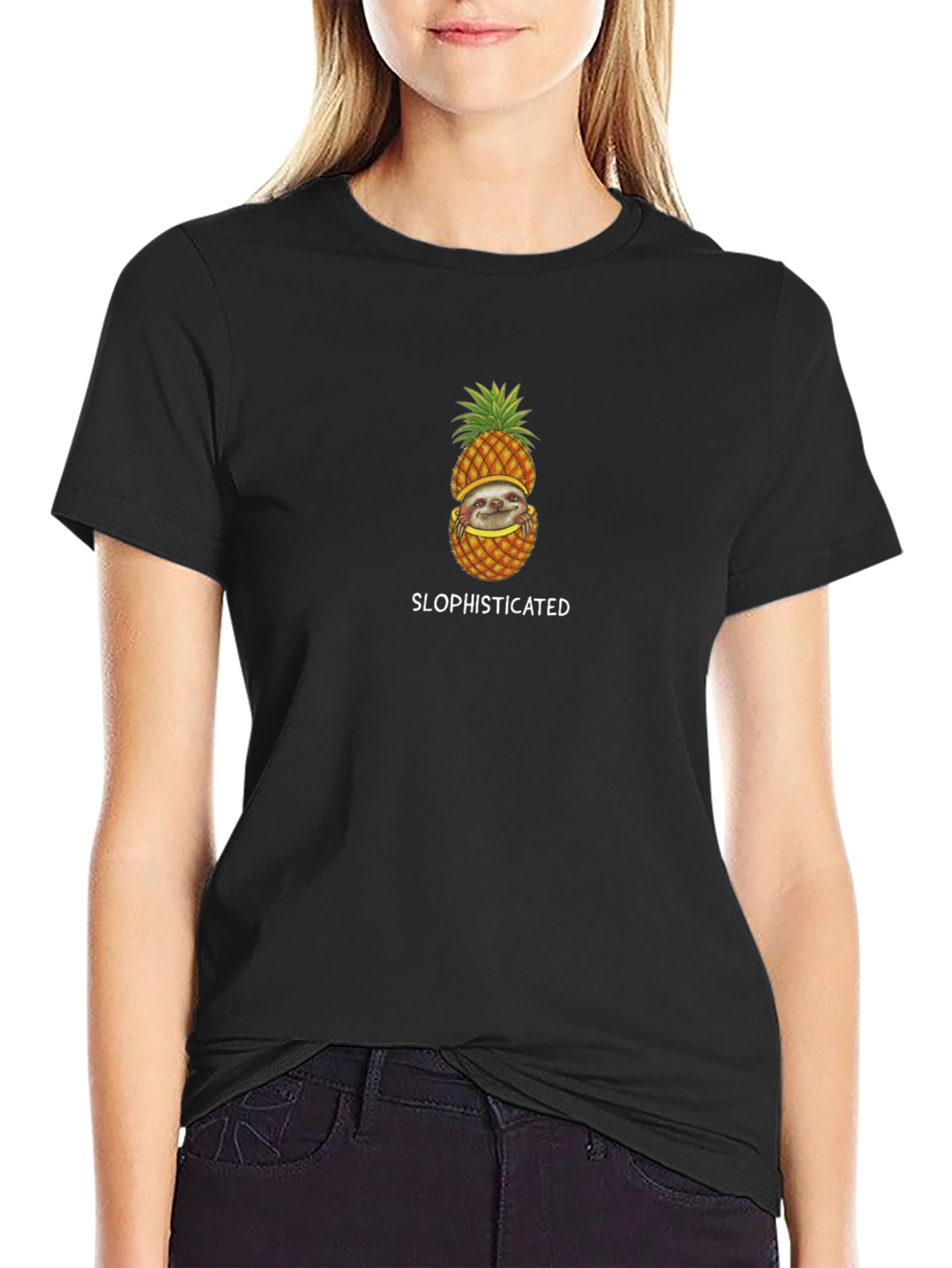 Black Sloth Pineapple Graphic Tee - Slophisticated Style view 2