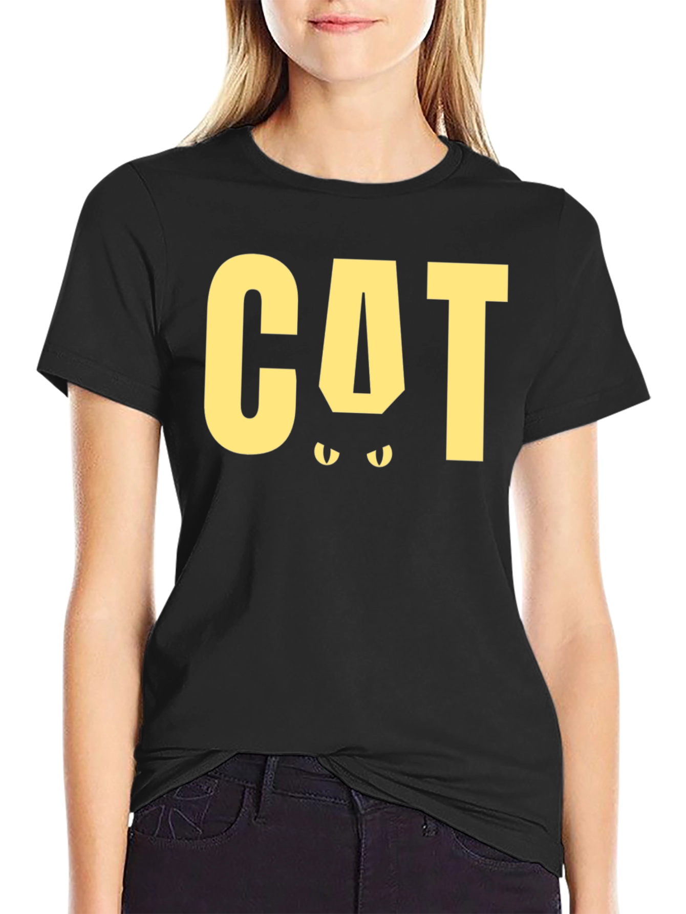 Black CAT Funny Graphic T-Shirt - Black Tee view 2