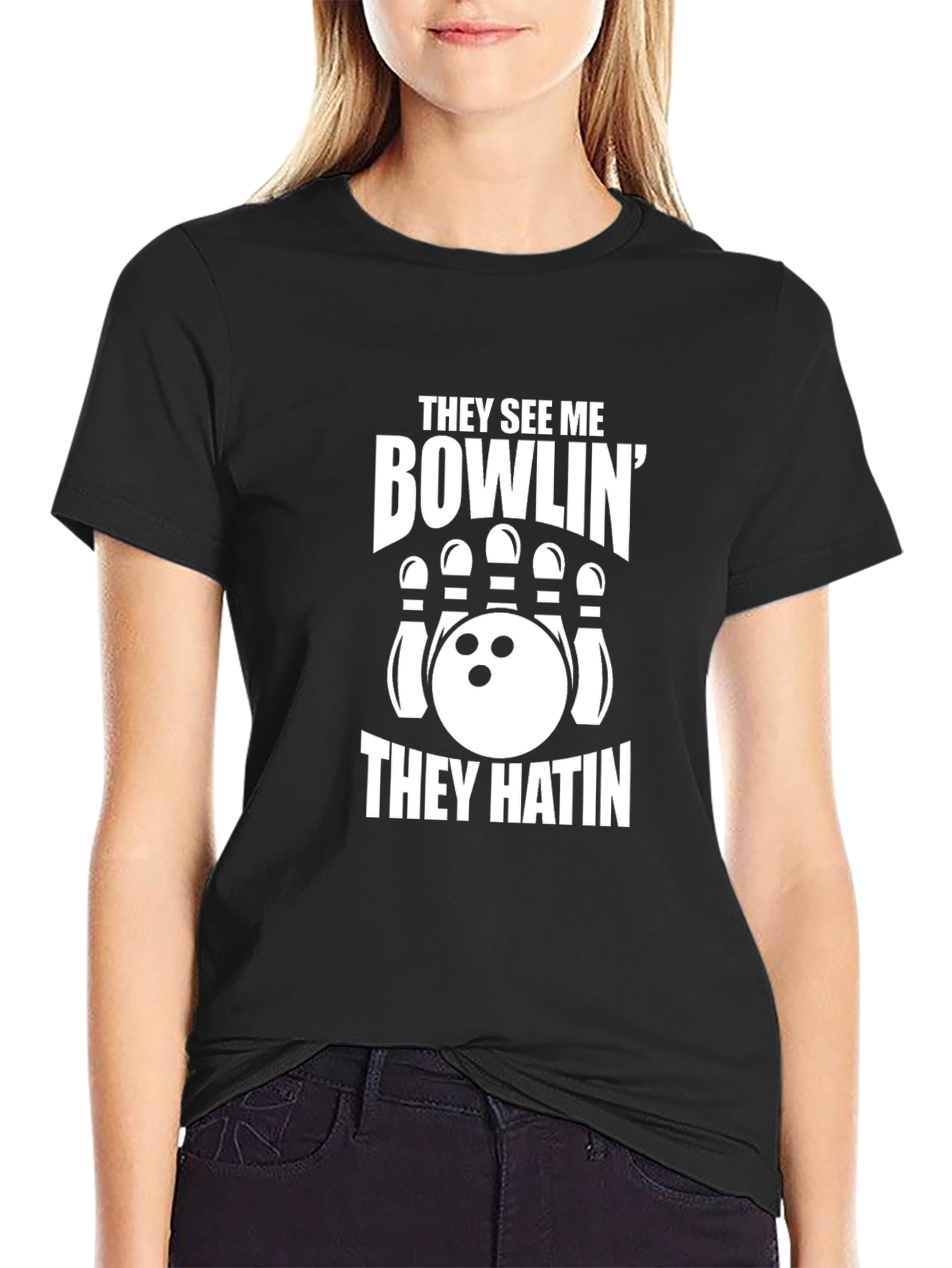 Black Bowling T-Shirt - They See Me Bowlin' view 2