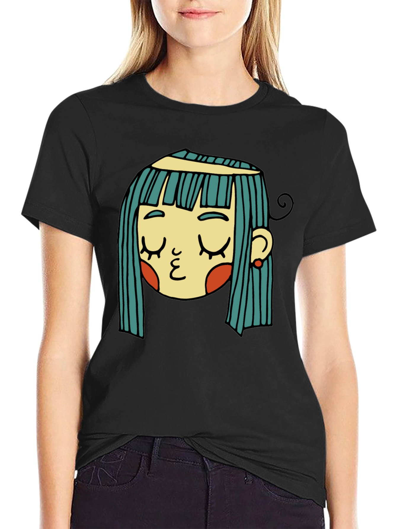 Black Whimsical Girl Graphic Tee - Unique Style view 2