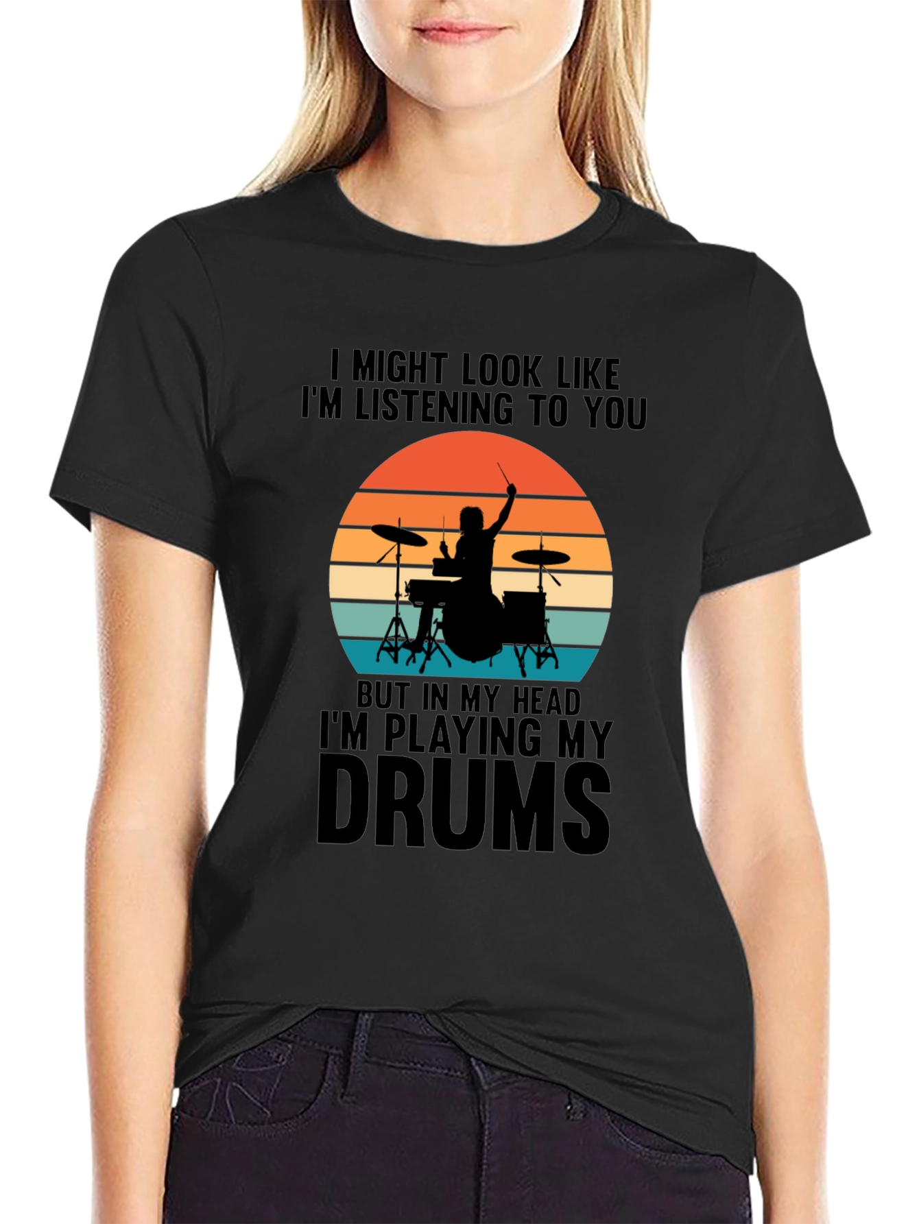 Black Drummer Graphic Tee - "I'm Playing My Drums" view 2