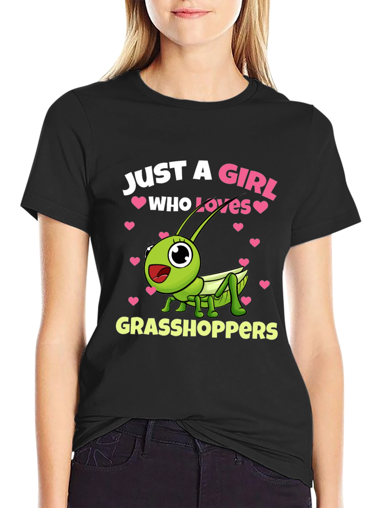 Black Just a Girl Who Loves Grasshoppers T-Shirt view 2