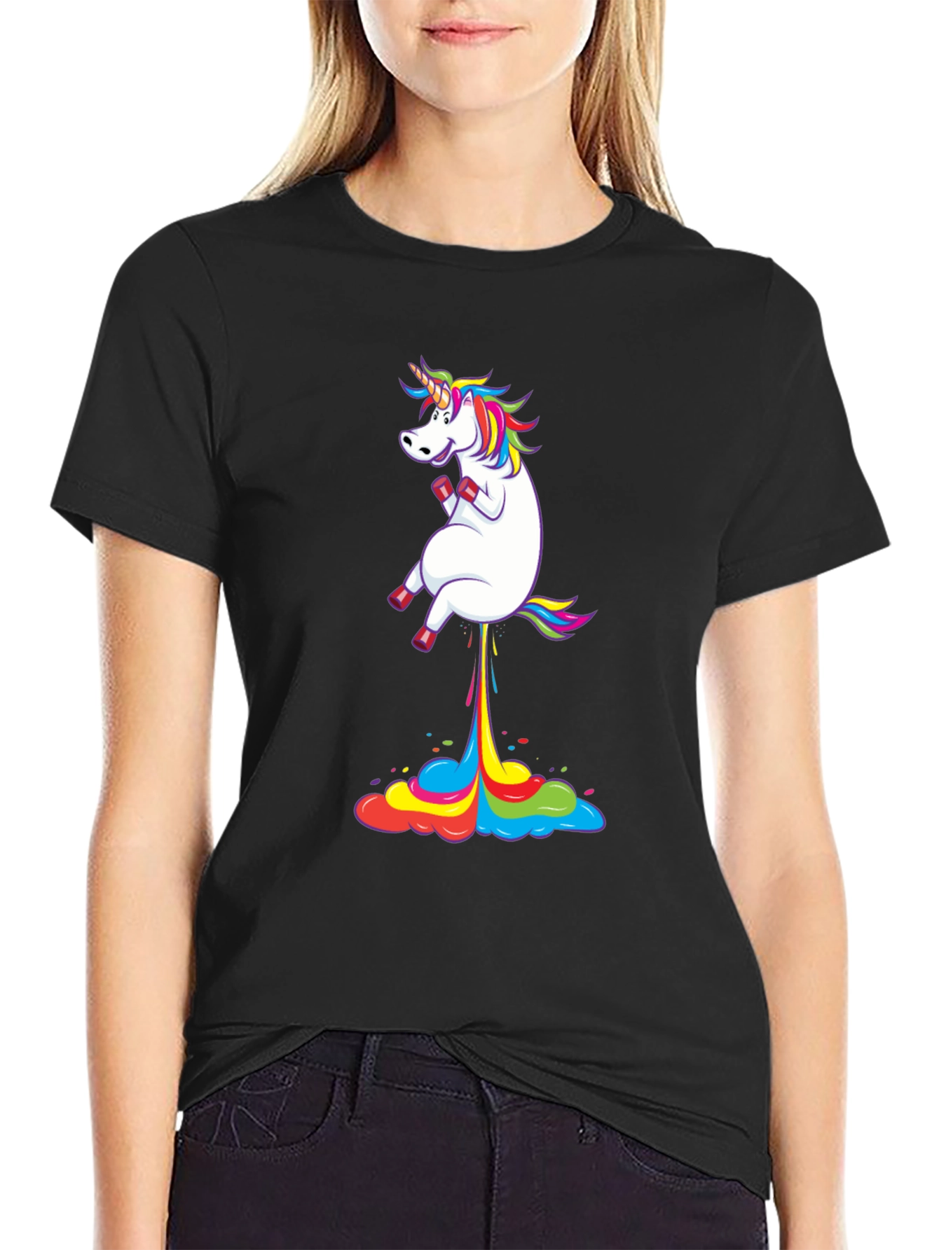 Black Unicorn Rainbow Fart T-Shirt Funny Novelty Tee view 2