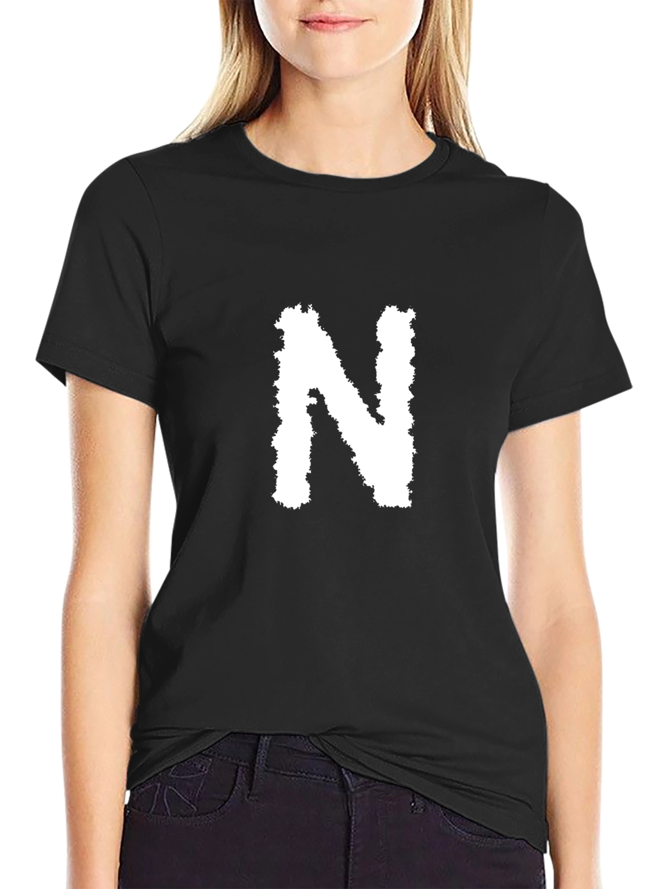 Black Black T-Shirt with White "N" view 2