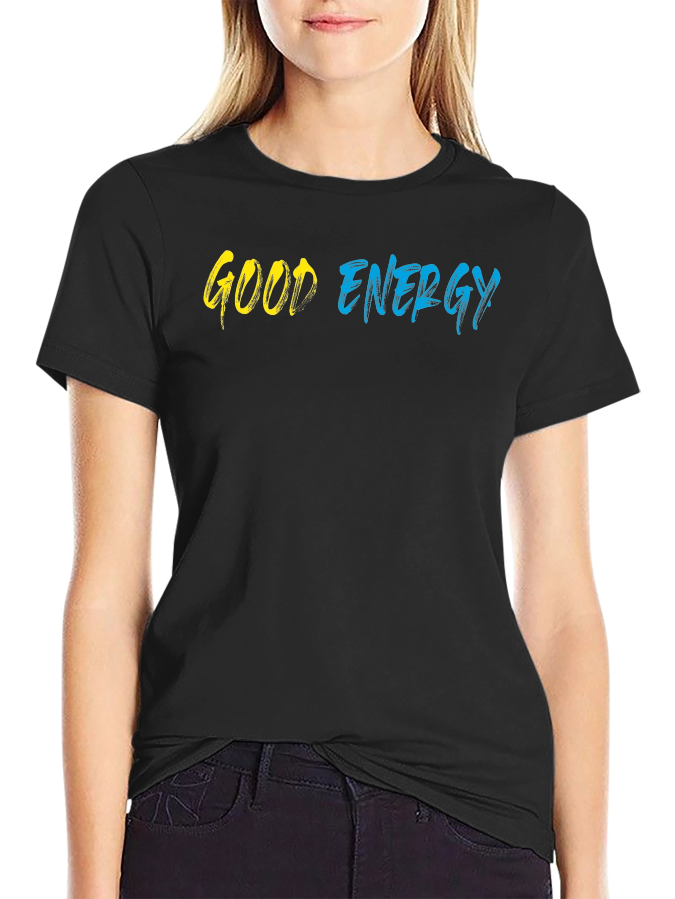 Black Good Energy Graphic Tee - Stylish Black T-Shirt view 2