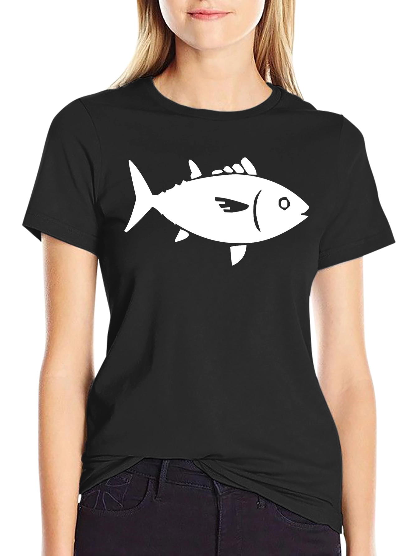 Black Tuna Fish Graphic Tee - Black Cotton T-Shirt view 2